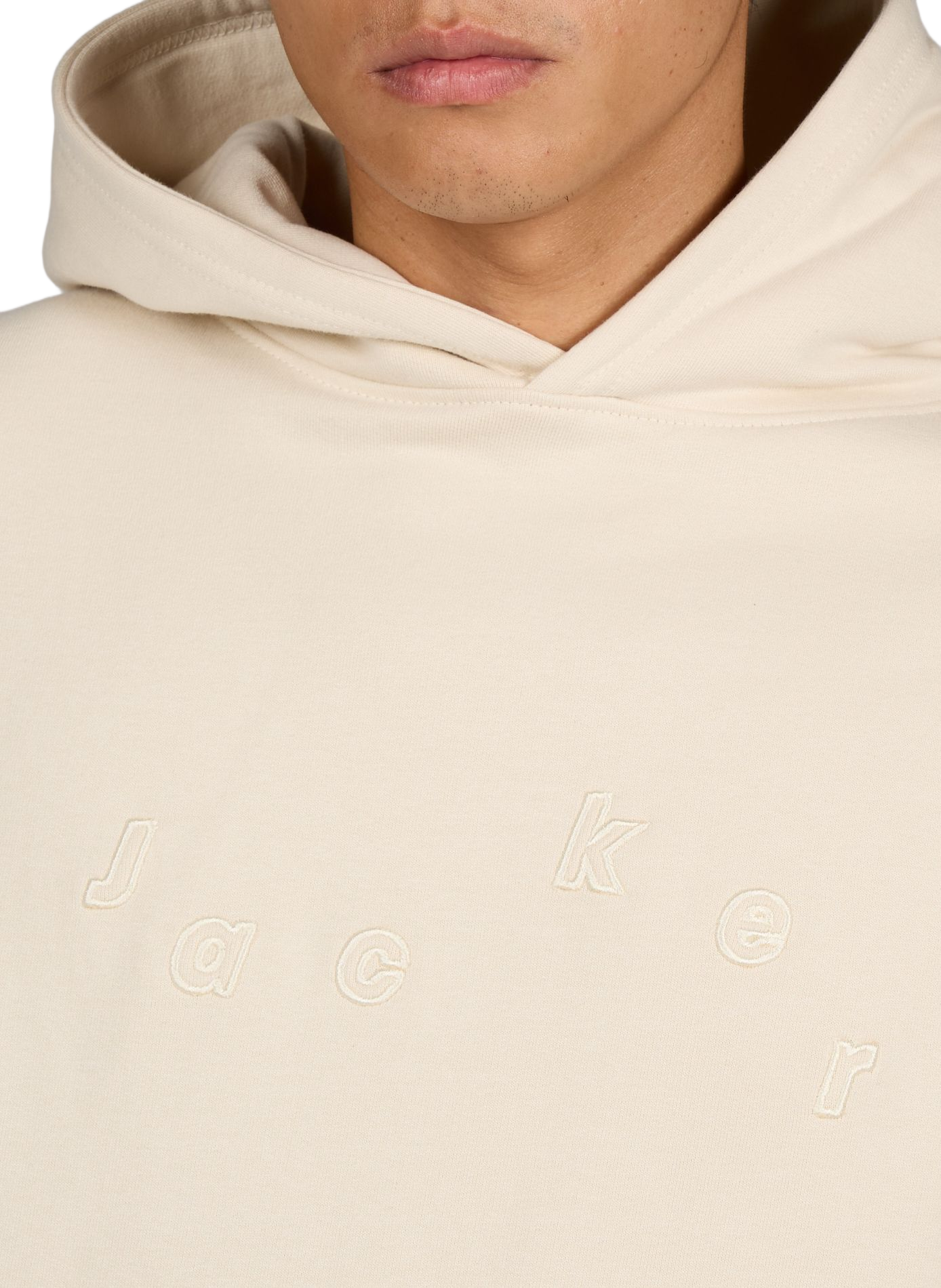 Sweat à capuche brodé en coton JACKER. Beige