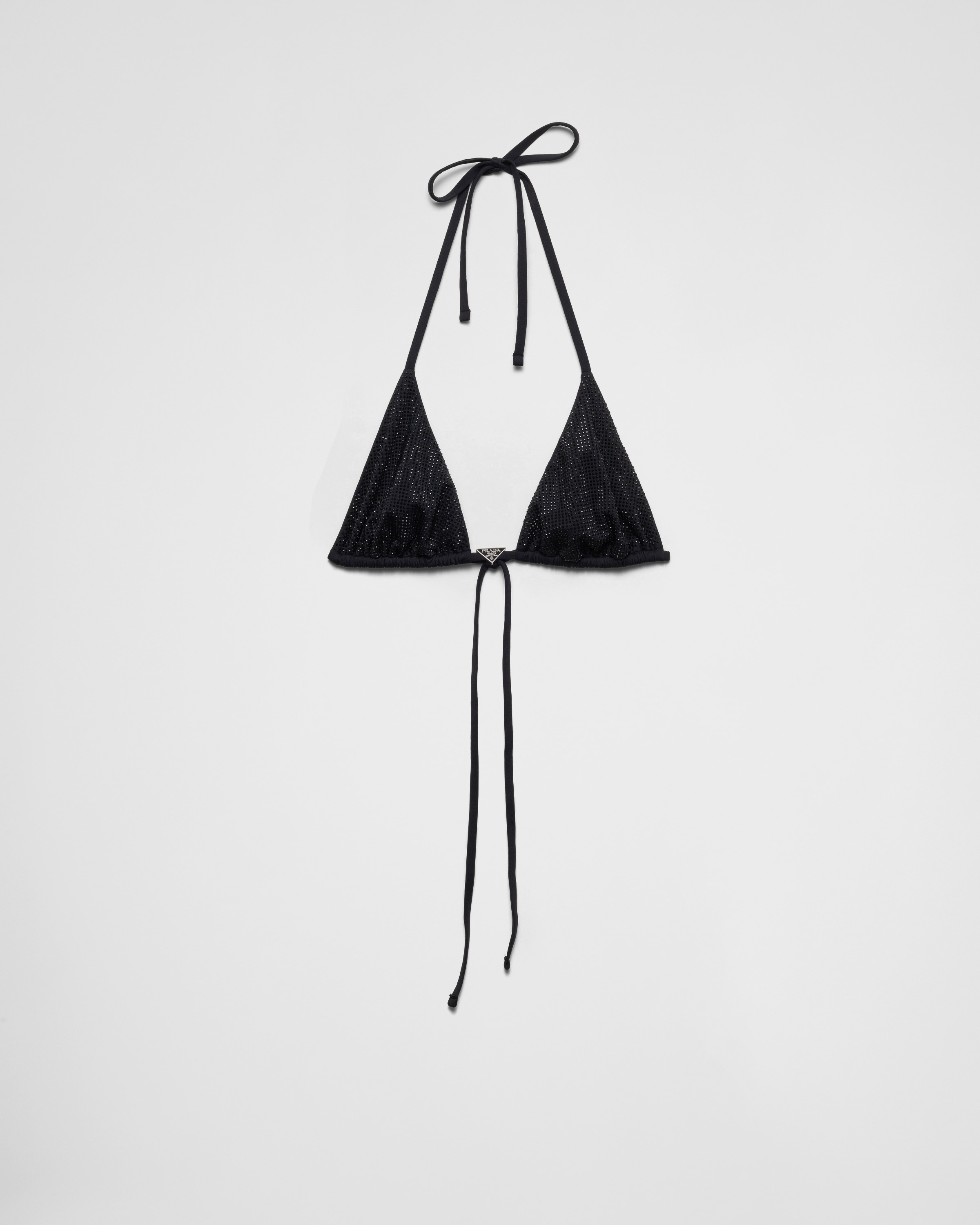 Haut de bikini triangle en jersey avec strass PRADA Noir