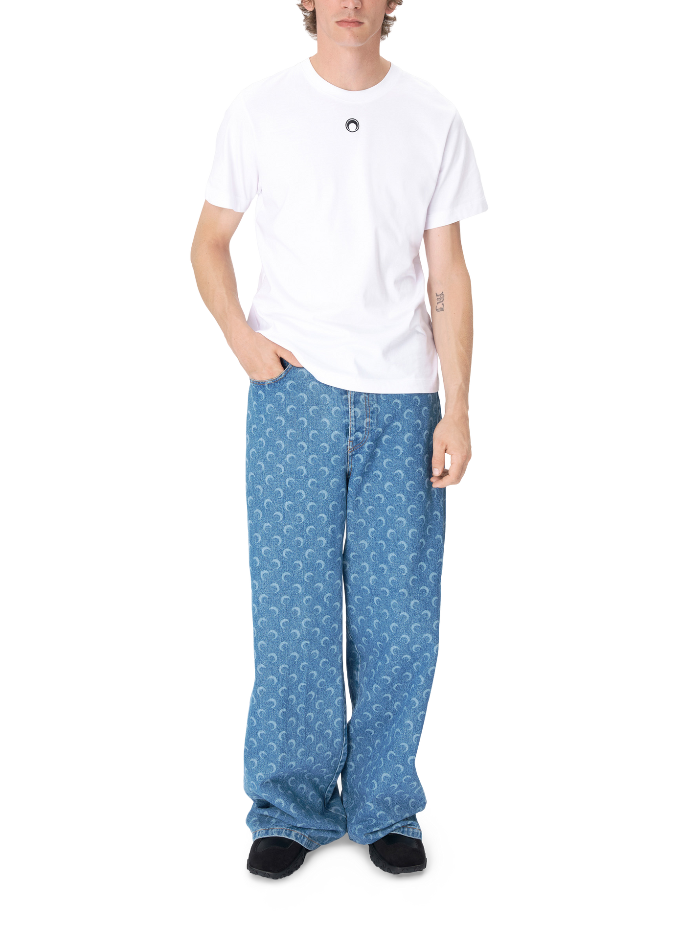 T-shirt logo moon jersey manches courtes MARINE SERRE Blanc