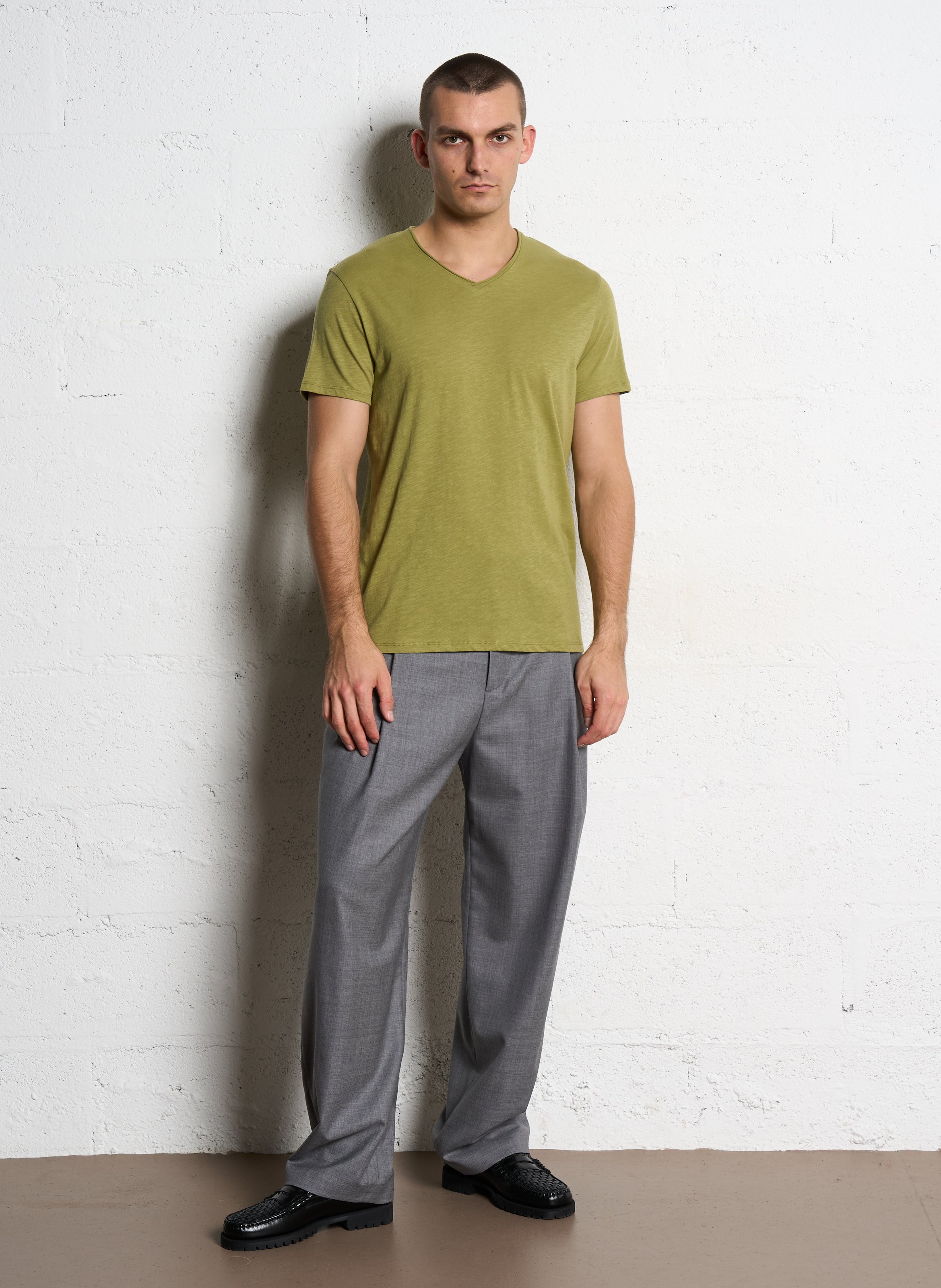 Tee-shirt droit col v en coton IKKS Vert