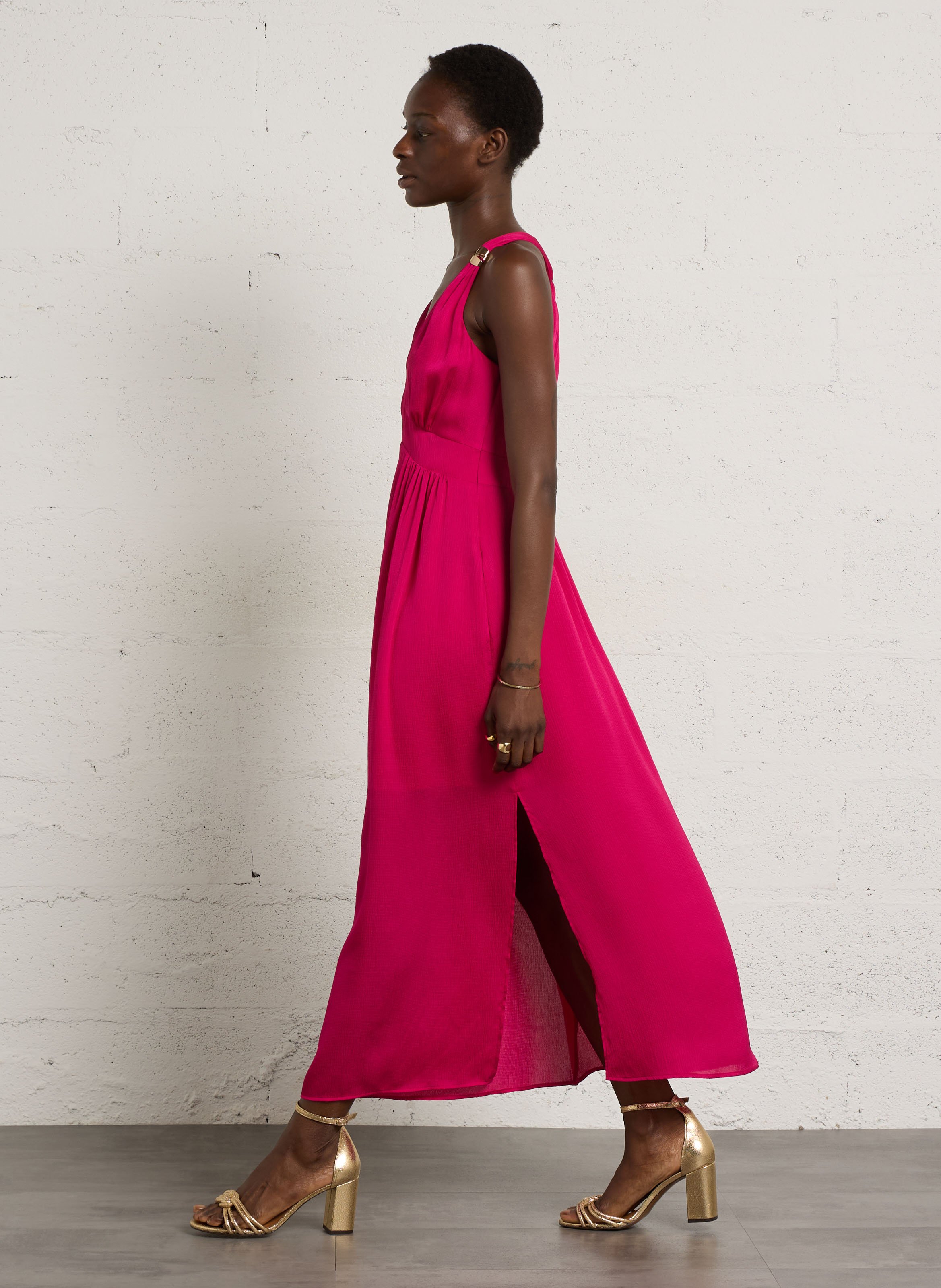 Robe midi col v boa MAISON 123 Rose