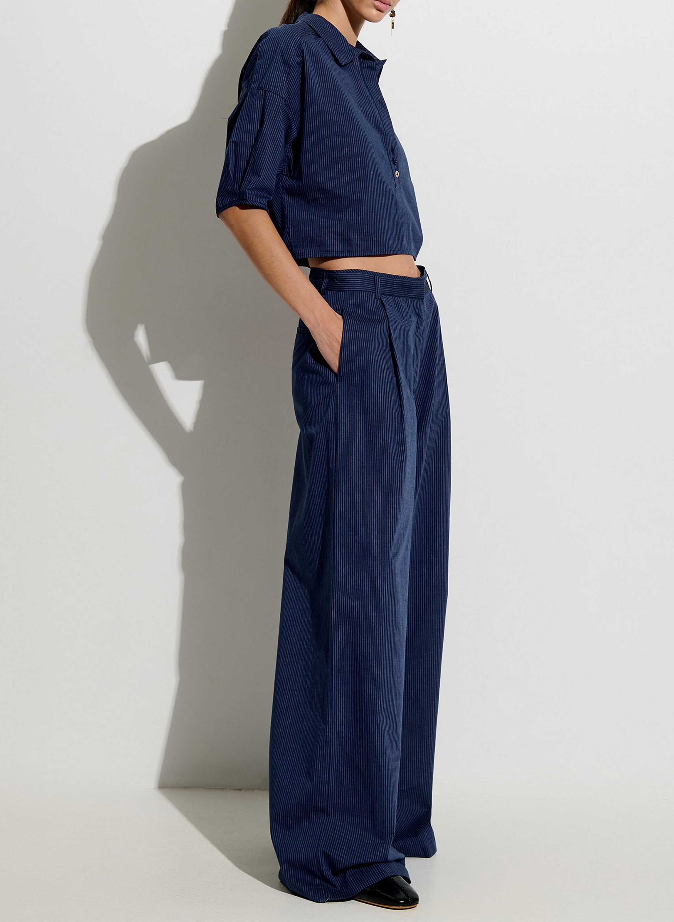 Blouse col polo en coton u shirt SESSUN Bleu