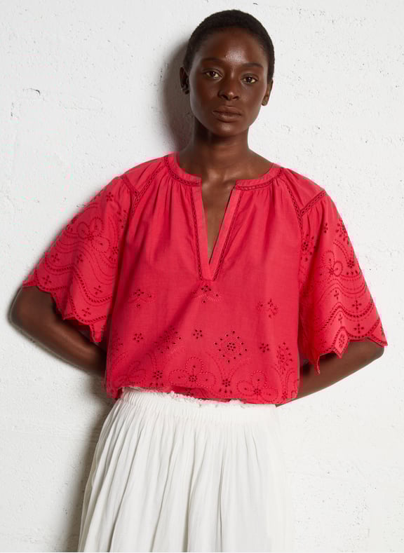 Blouse col v en coton pyma Rose by MAISON 123 MAISON 123 Blouse col v en coton pyma Rose