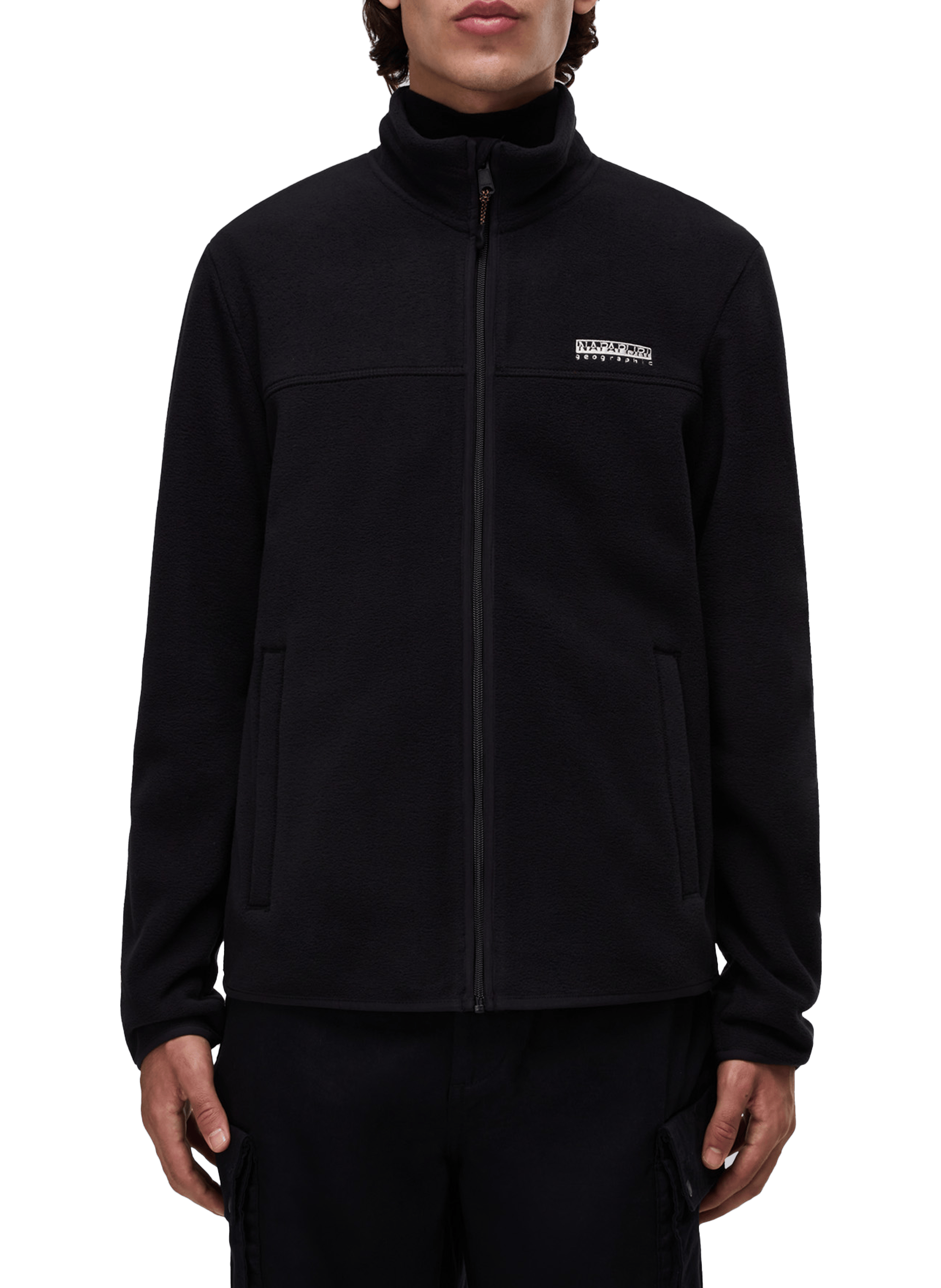 NAPAPIJRI Straight fleece sweater with high collar in blended cotton Black