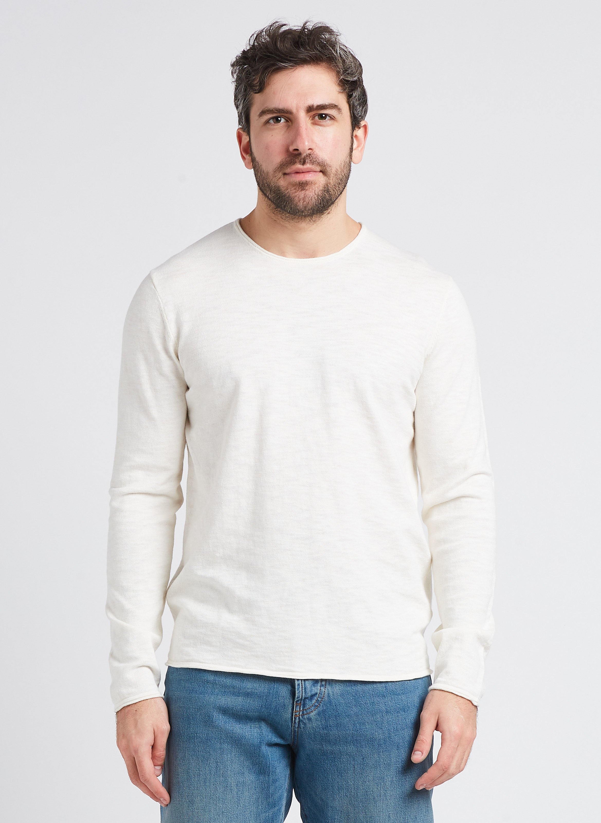 Pull col rond droit en coton IKKS Blanc