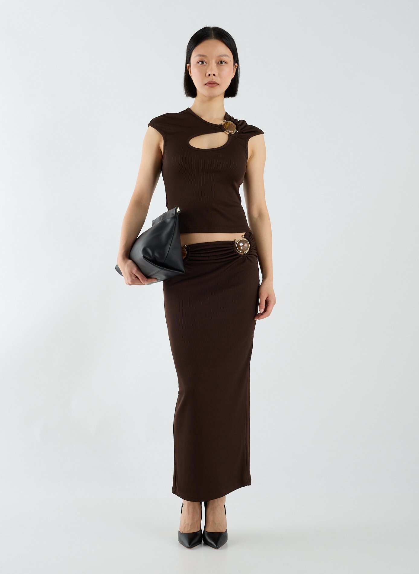 Jupe midi froncée Mineral Stone CHRISTOPHER ESBER Marron