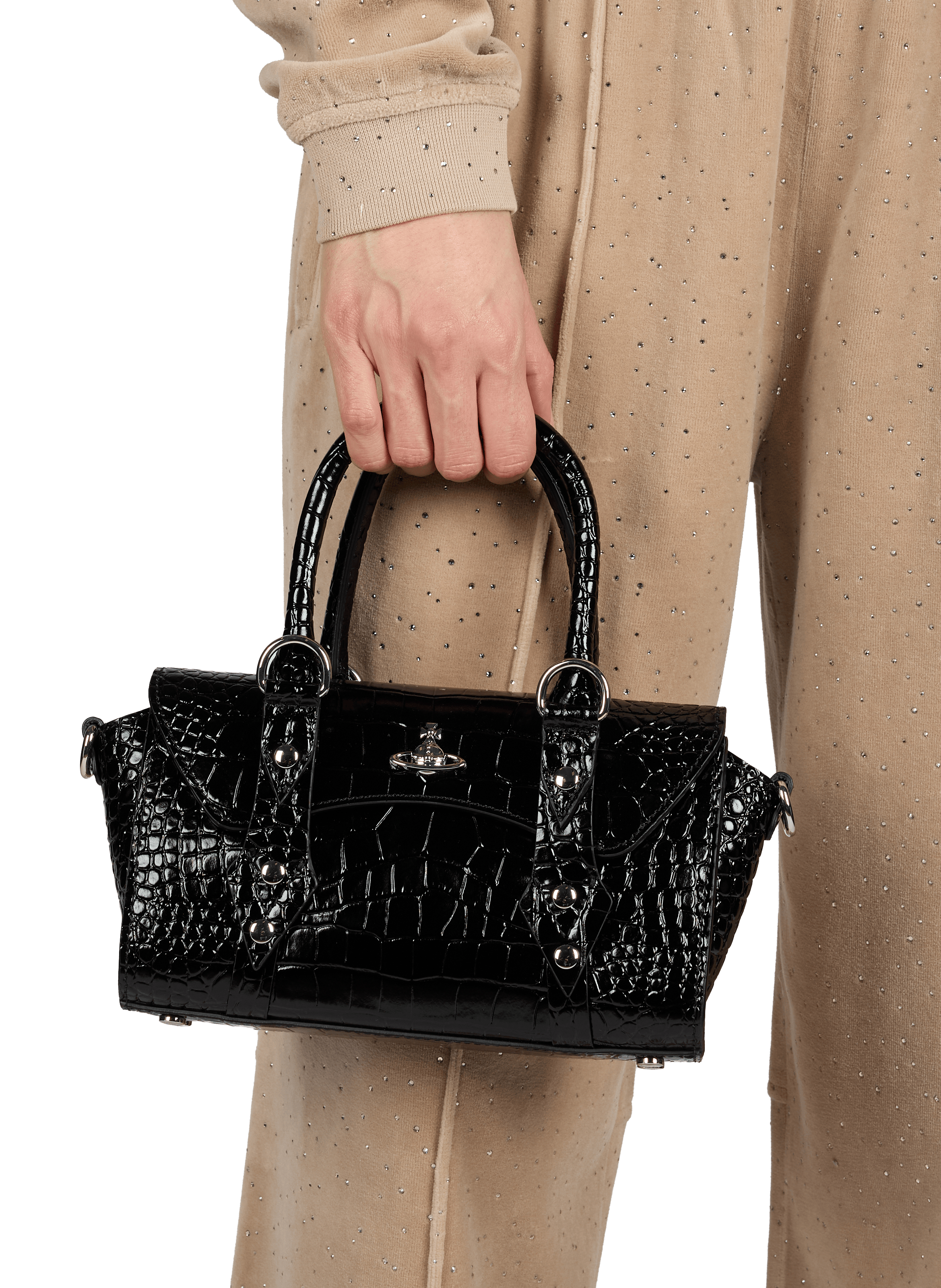 Sac à main peau de crocodile en cuir VIVIENNE WESTWOOD Noir