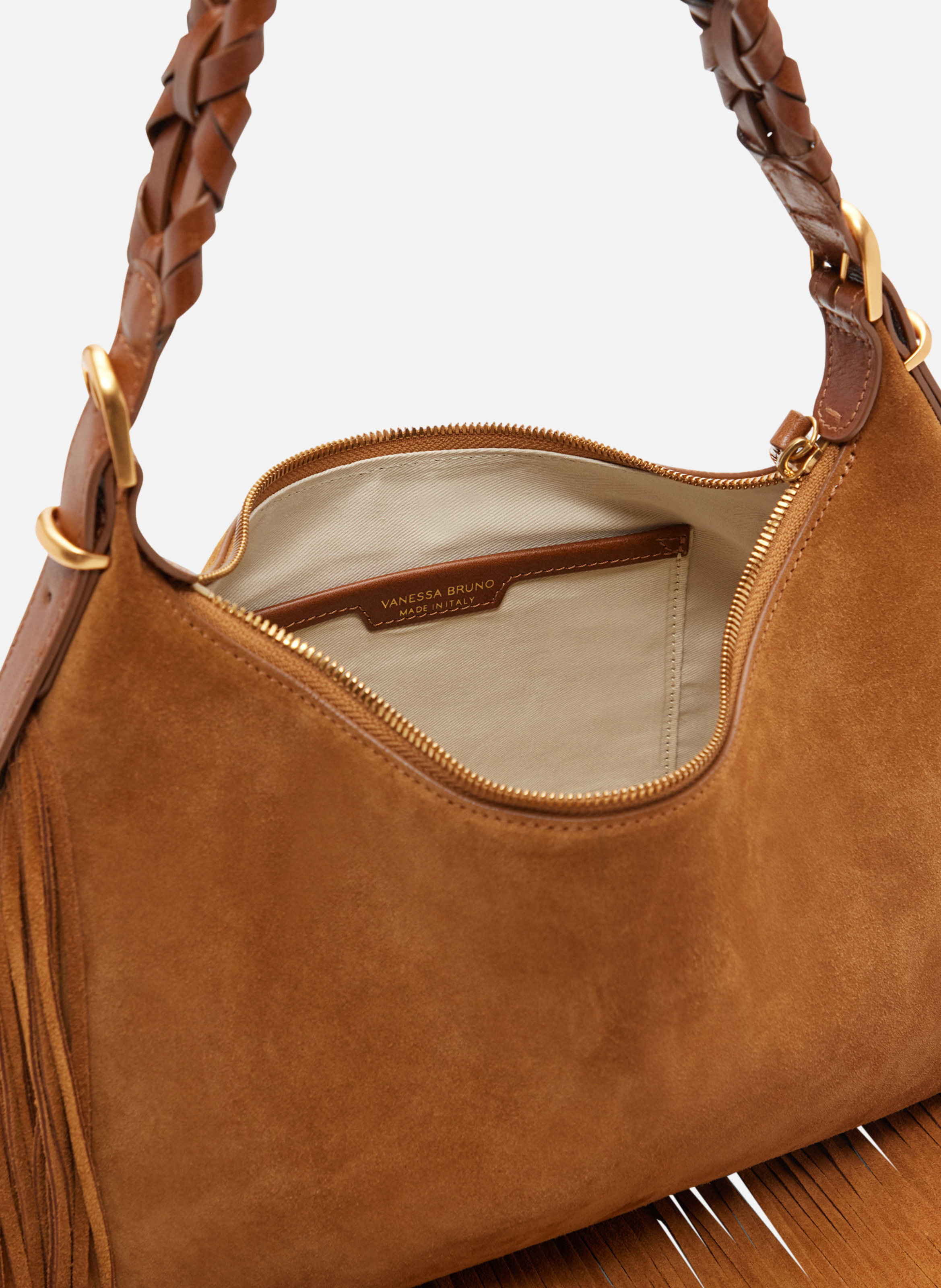 Petit sac hobo jess en cuir velours VANESSA BRUNO Marron