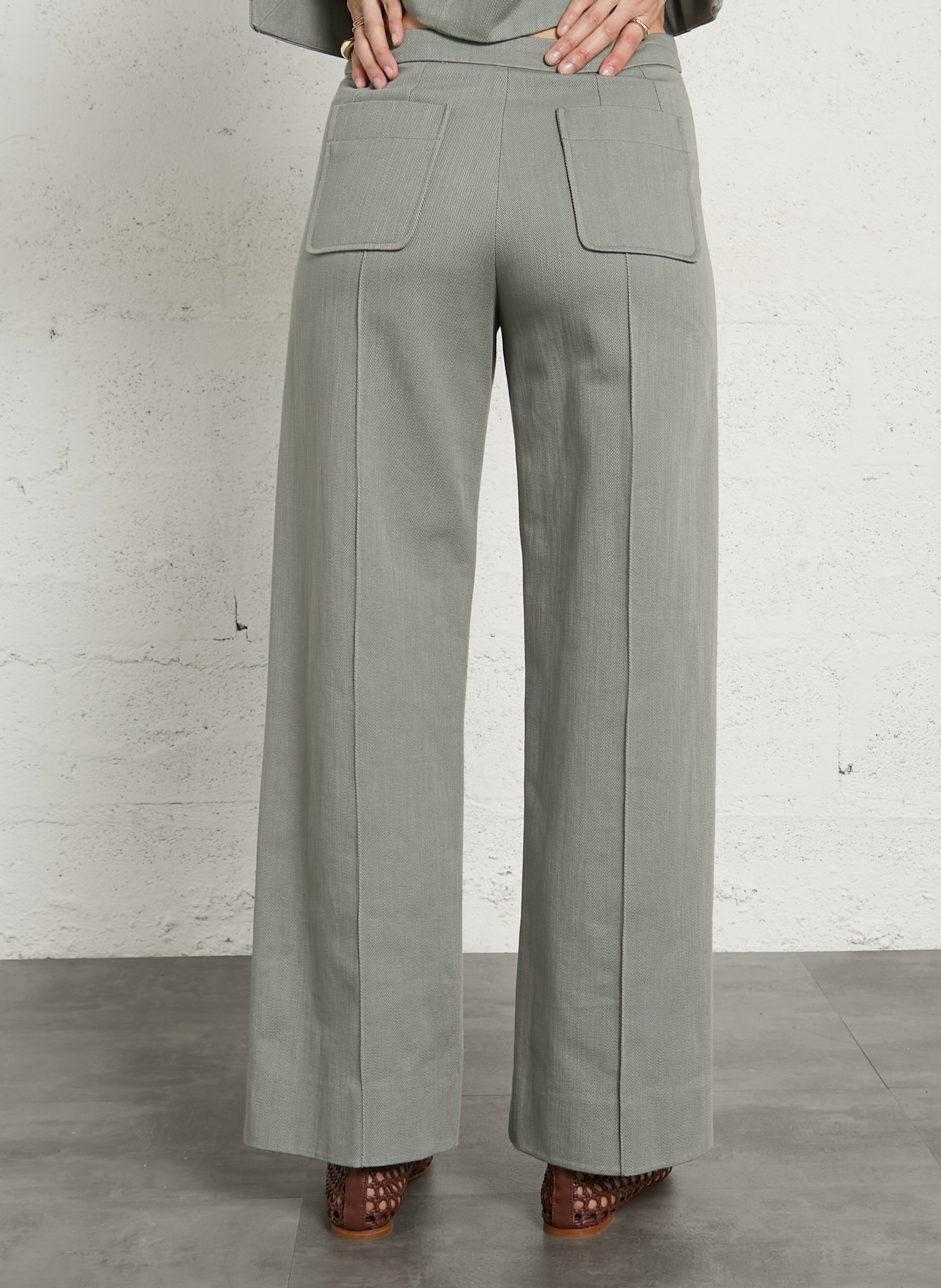 Pantalon large taille haute en twill de coton harry SOEUR Vert