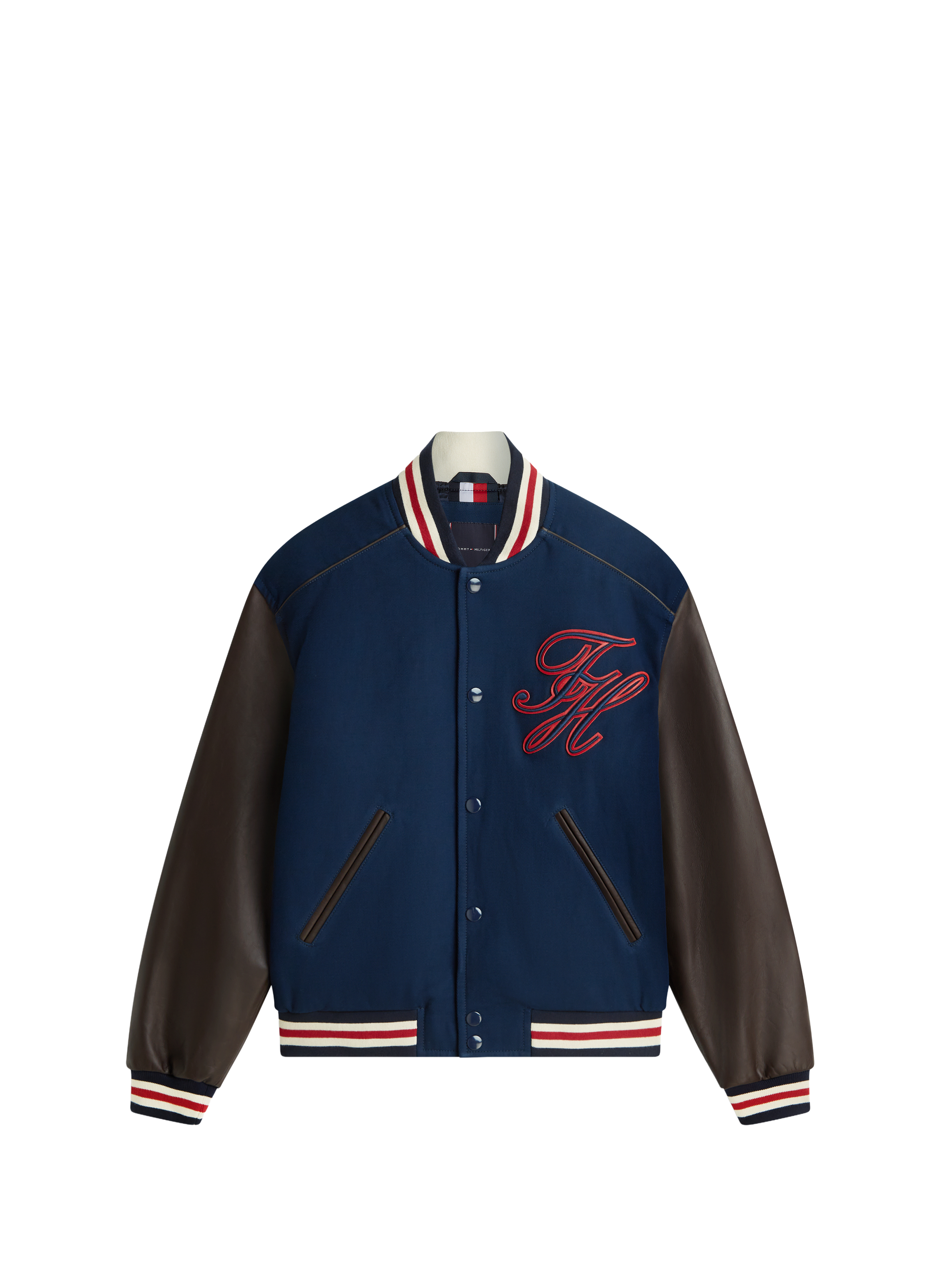 Varsity leather jacket with contrast sleeves TOMMY HILFIGER Blue