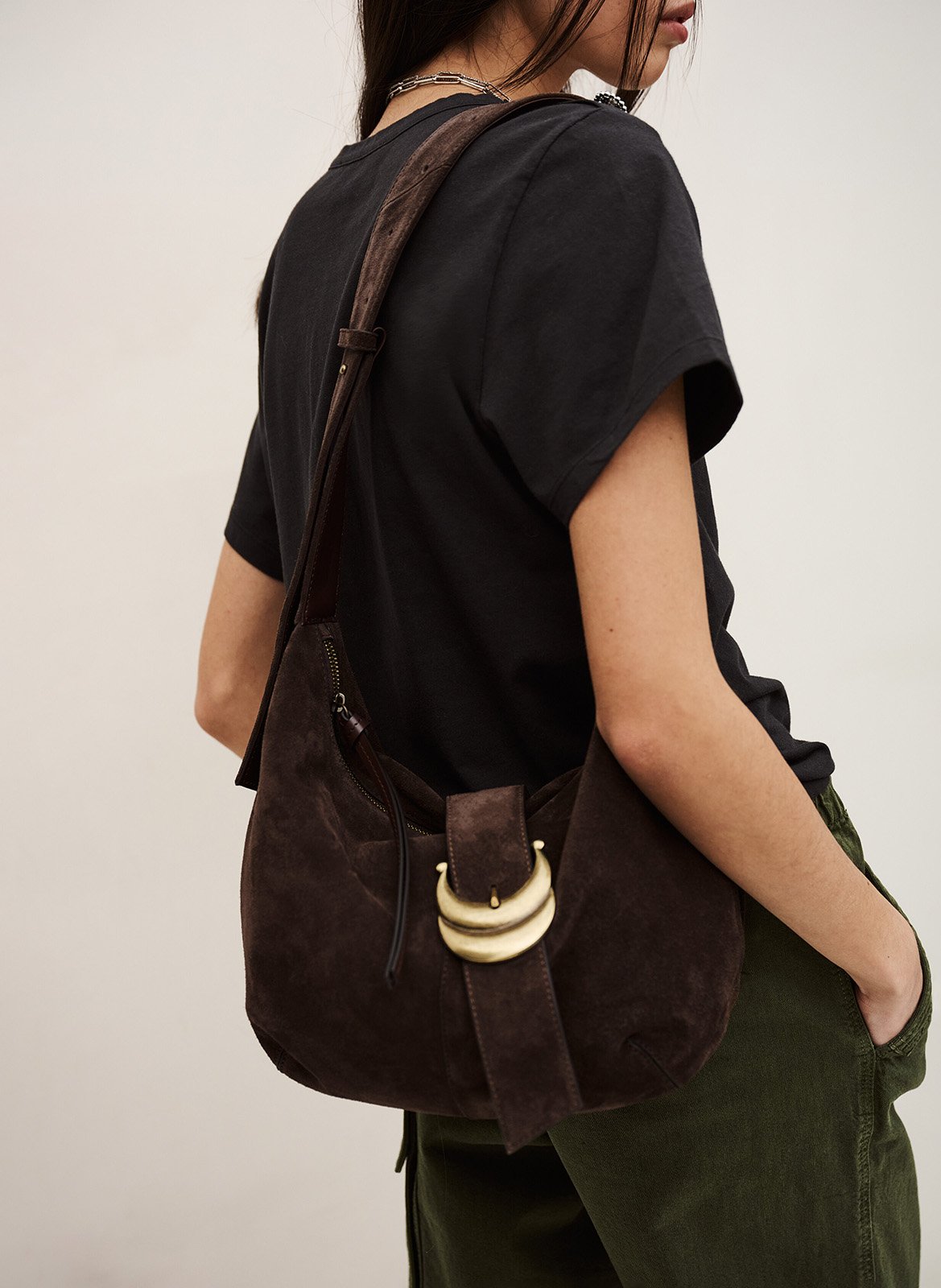 Sac hobo uni en daim youyou hobo BA&SH Marron