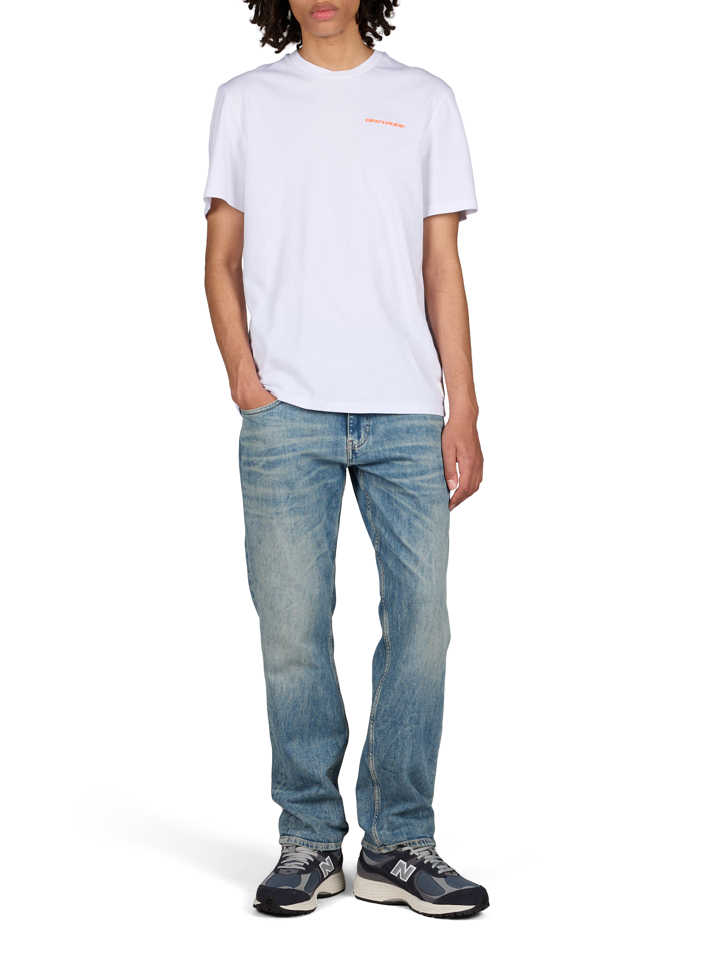 Jean droit délavé en coton mélangé GUESS Bleu