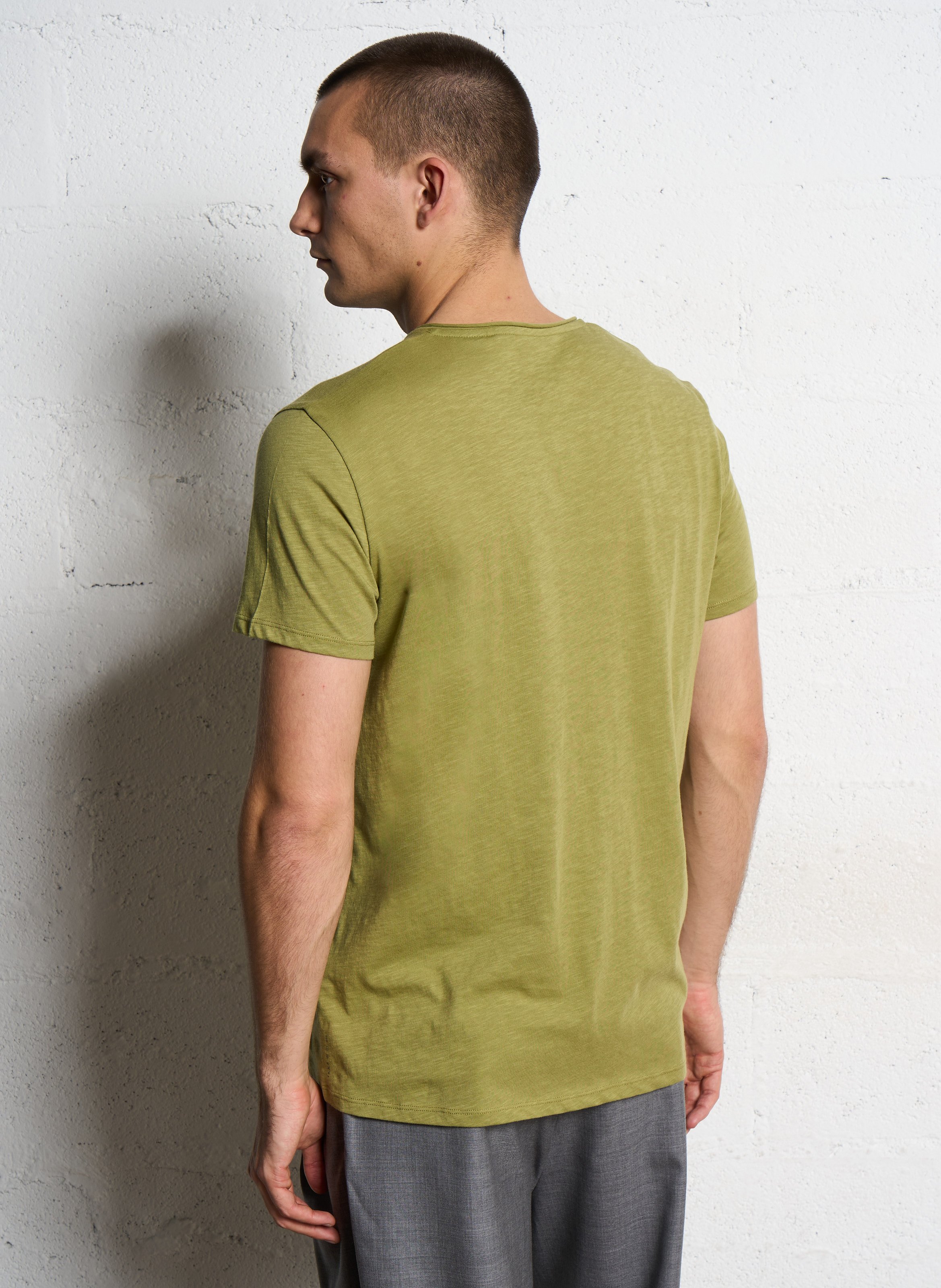 Tee-shirt droit col v en coton IKKS Vert