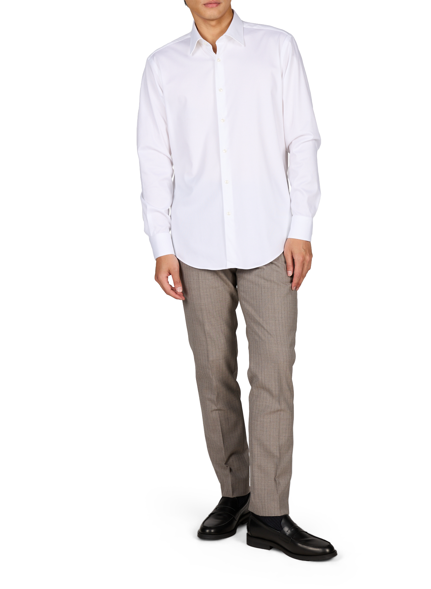Chemise manches longues en ratière de coton BOSS Blanc