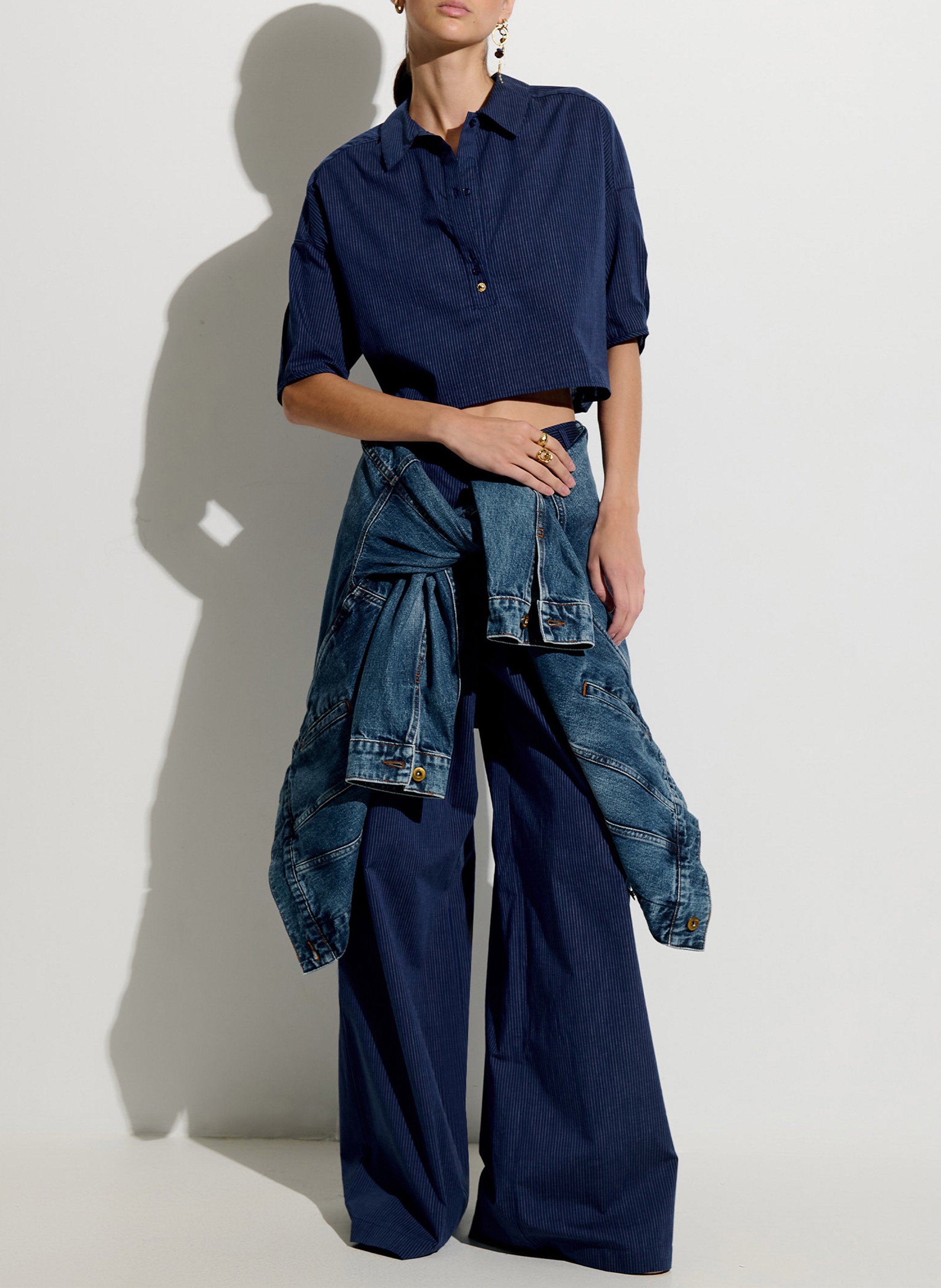 Blouse col polo en coton u shirt SESSUN Bleu