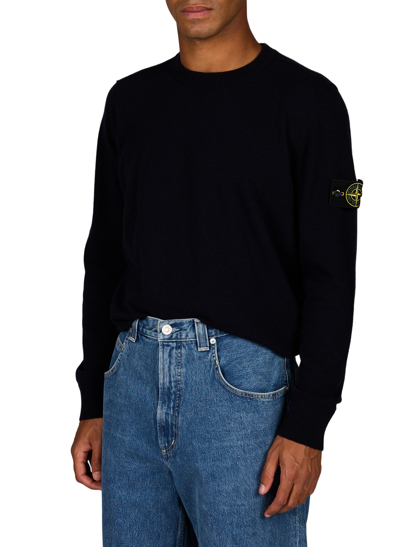 Pull droit col rond en laine STONE ISLAND Bleu