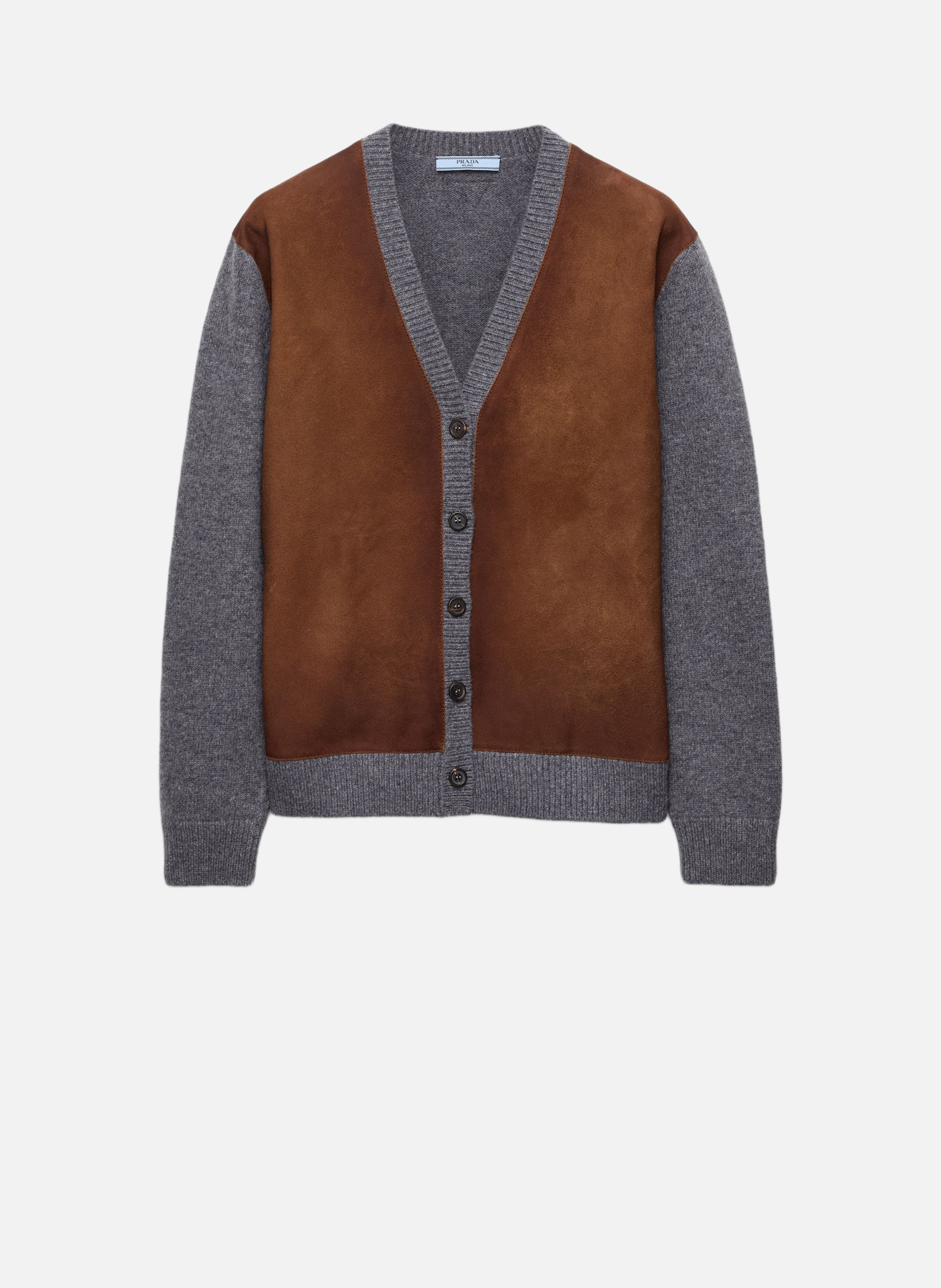 Cardigan en laine et veau velours PRADA Gris