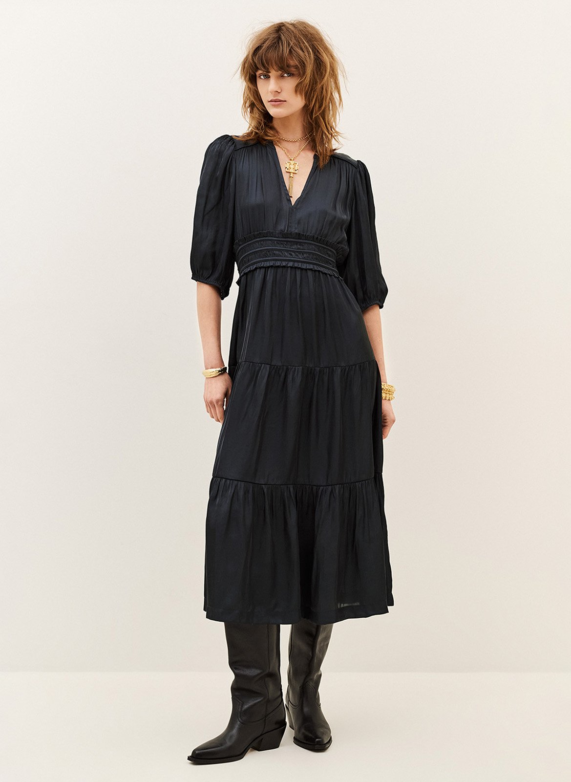 Robe plissée col v cleli BA&SH Bleu