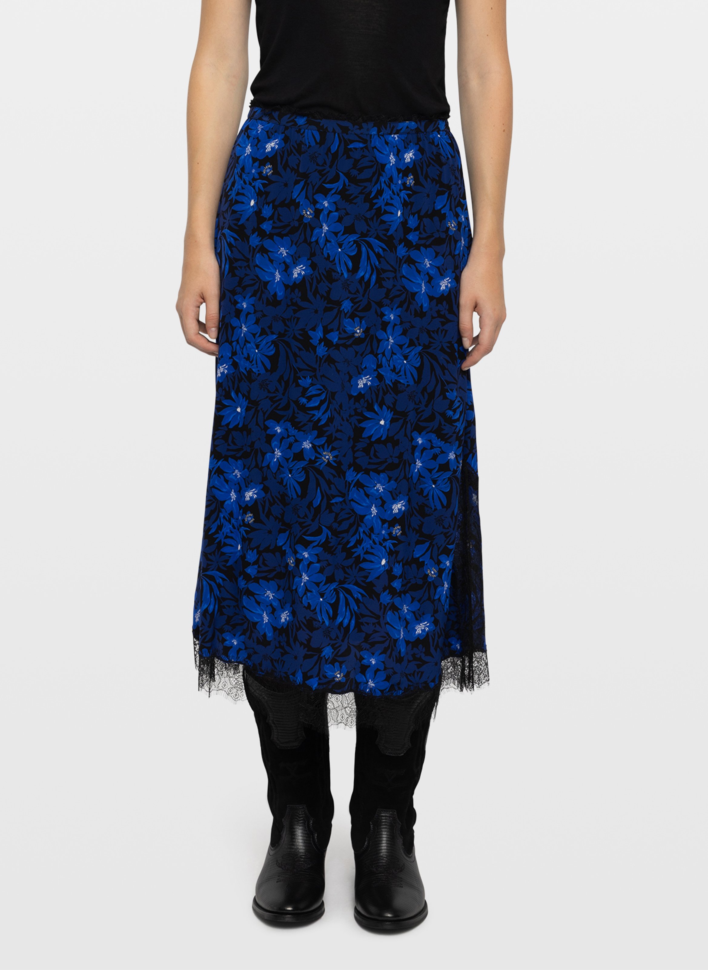 Jupe midi imprimée avec dentelle jarvis ZADIG&VOLTAIRE Bleu
