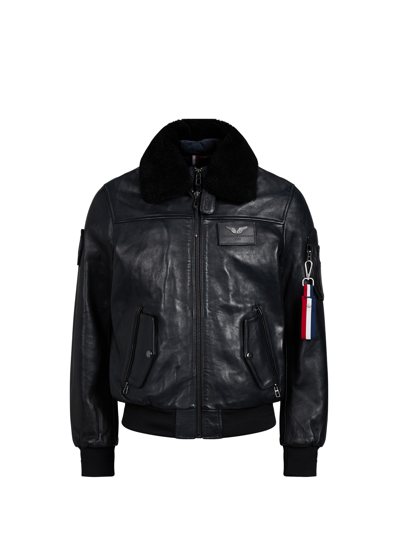 Blouson col classique en cuir PATROUILLE DE FRANCE X REDSKINS Bleu