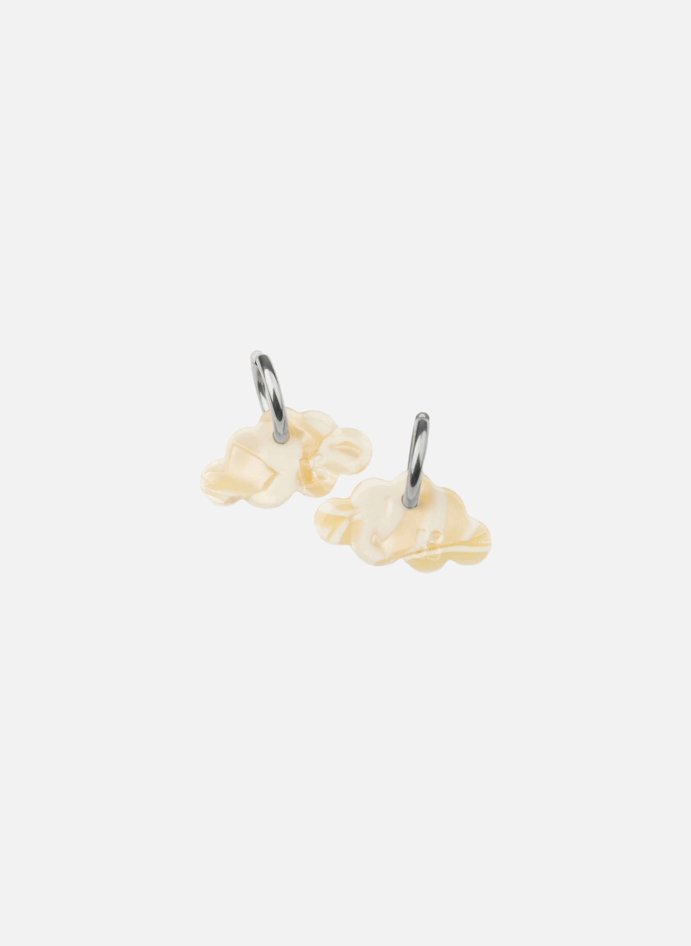 Boucles d'oreilles nuage avec anneaux en acier inoxydable argenté KURAGE GINZA Beige