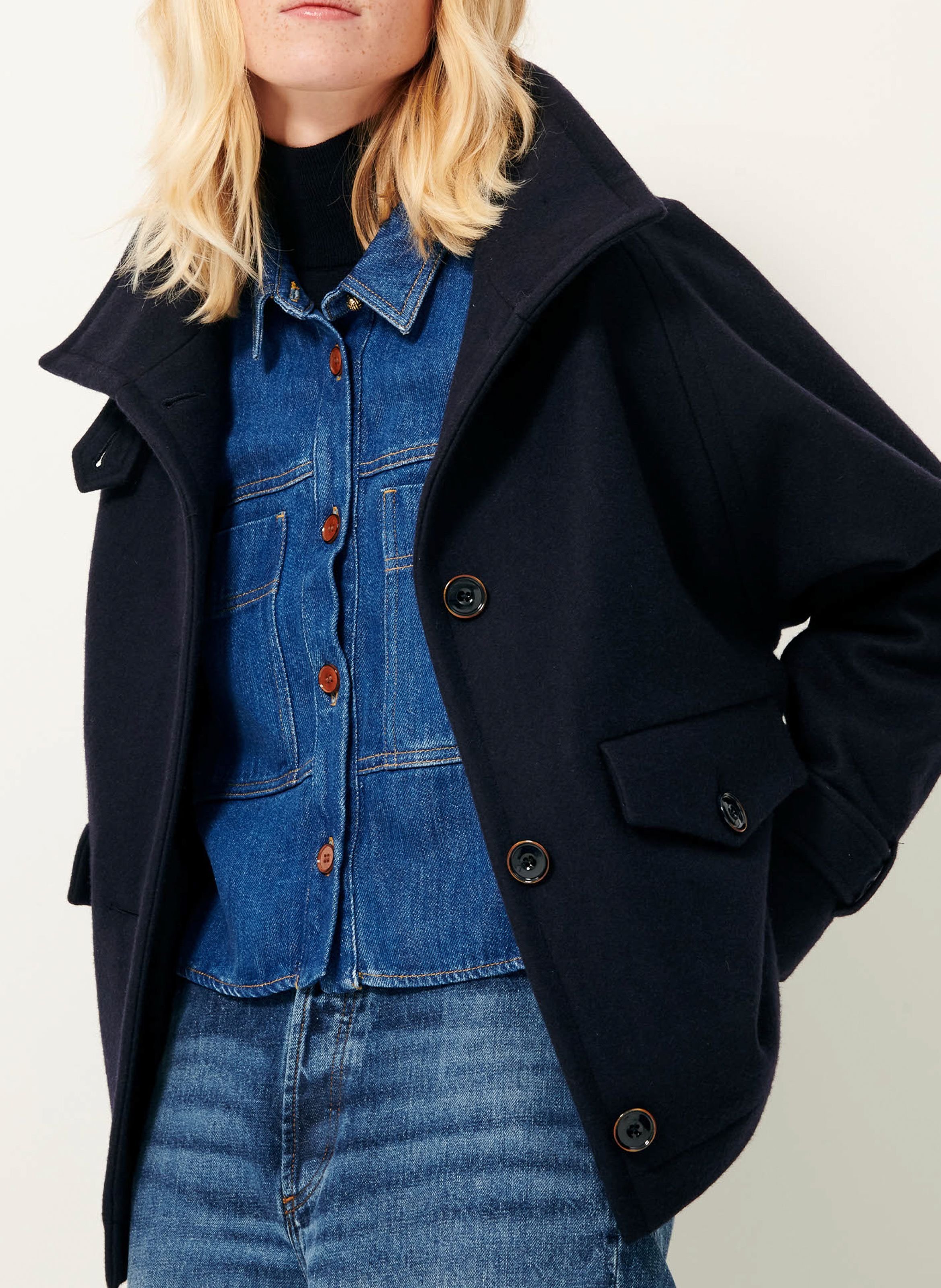 Manteau court col montant en laine mélangée lee wooly SESSUN Bleu