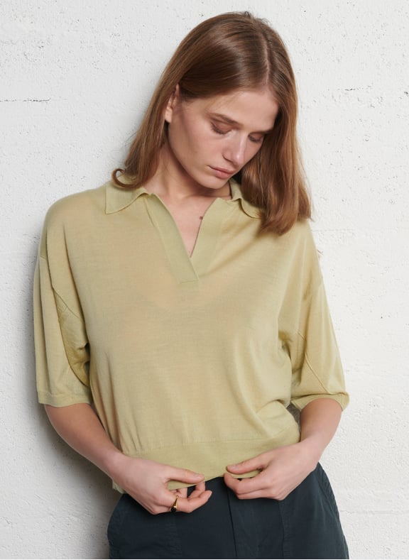 Pull col polo en laine elton Vert by SOEUR SOEUR Pull col polo en laine elton Vert
