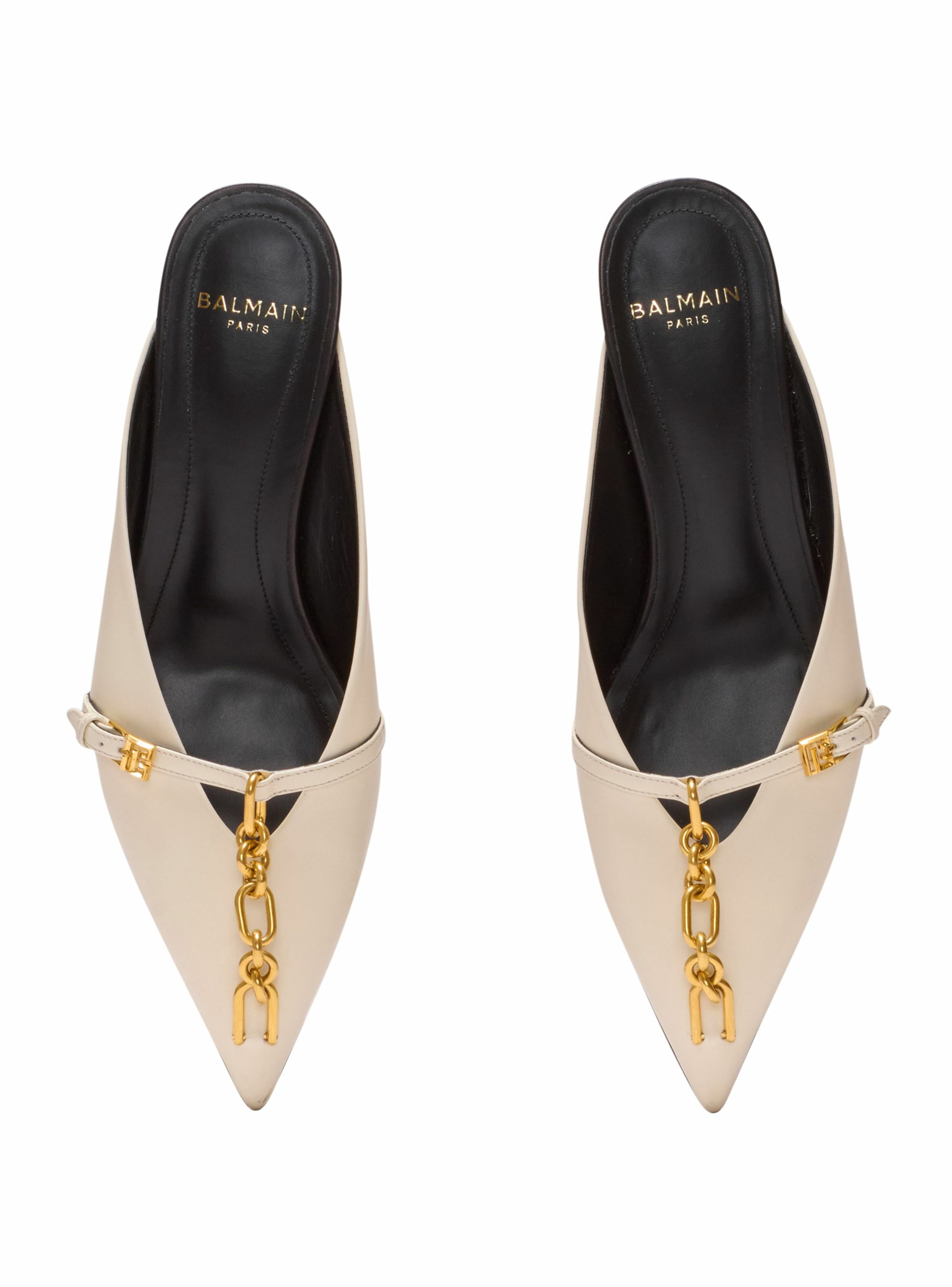 Mules sync en cuir à bout pointu BALMAIN Beige