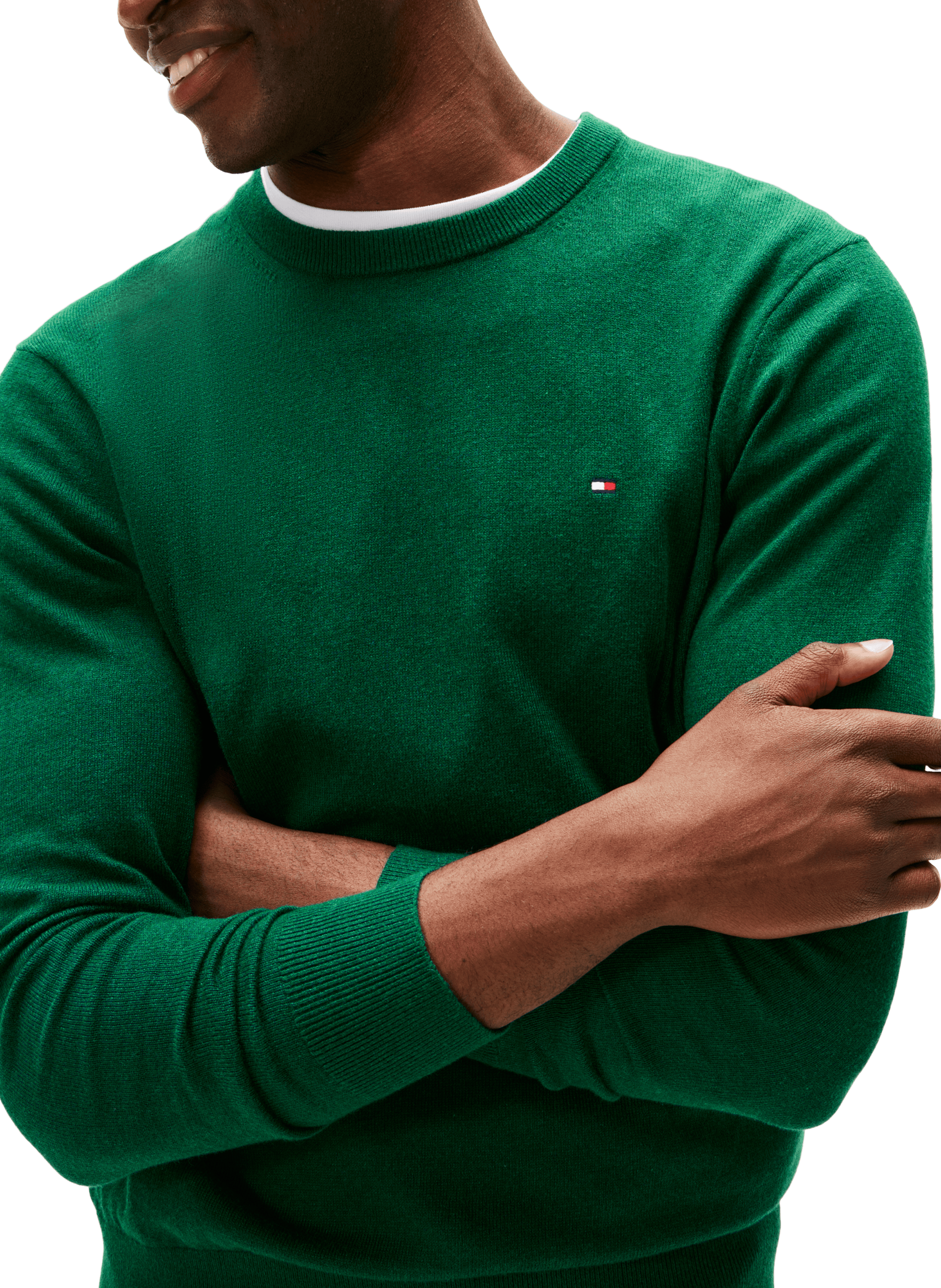 Pull col rond en coton et cachemire TOMMY HILFIGER Vert