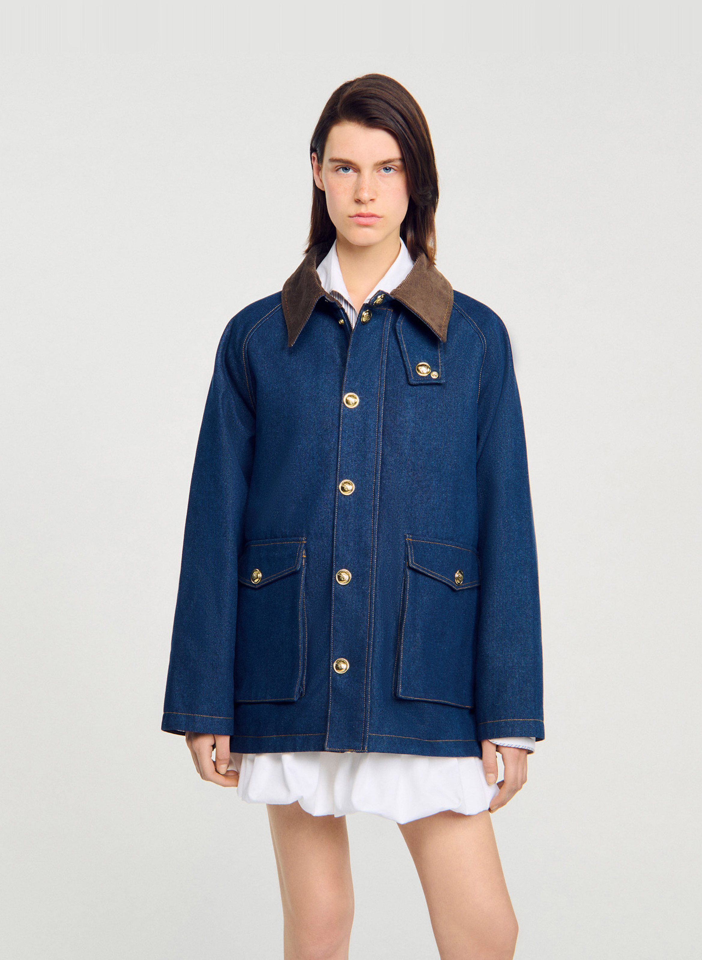 Veste oversize en coton mélangé SANDRO Bleu