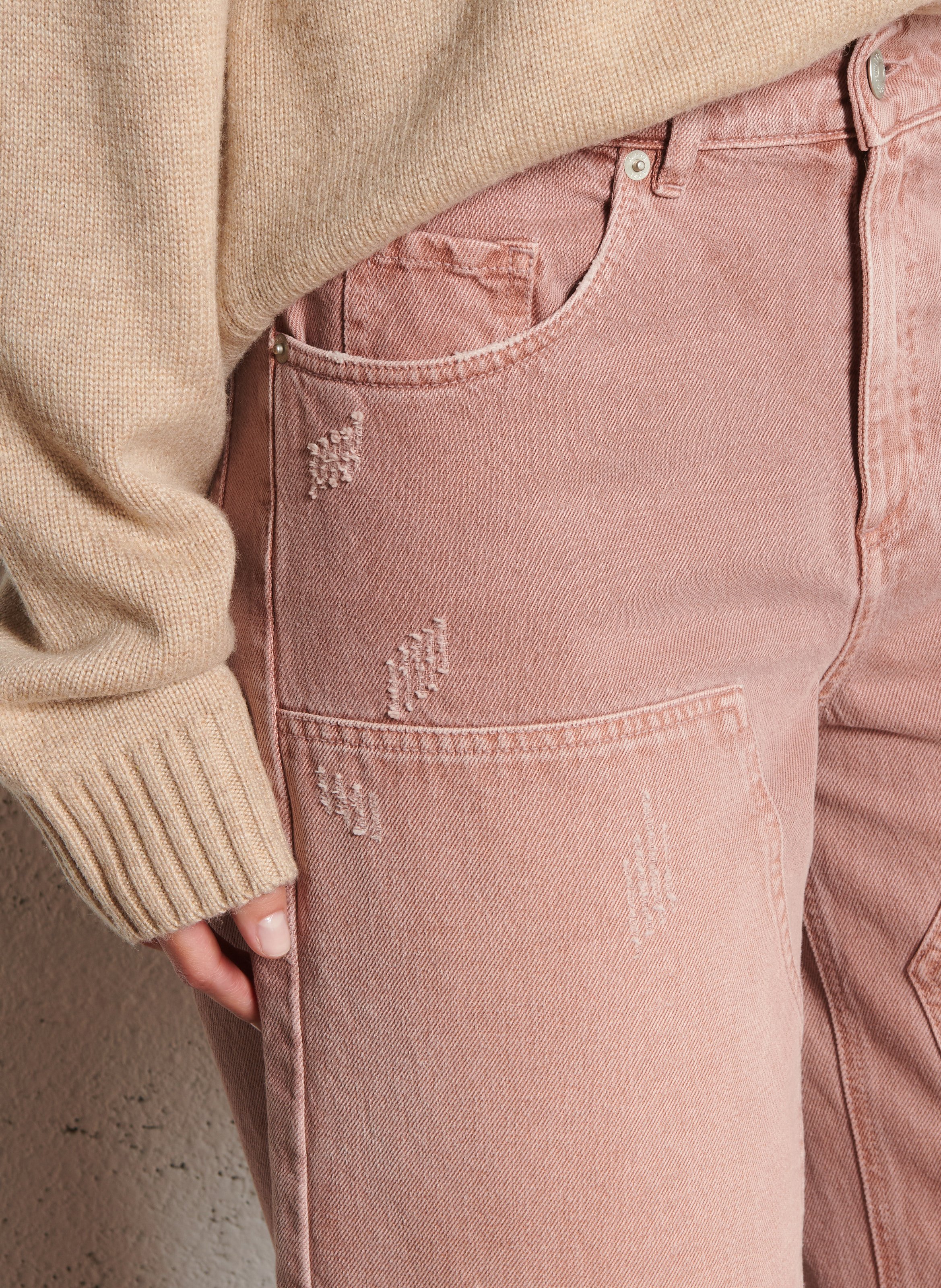 Jean large taille haute effet usé mila IKKS Rose