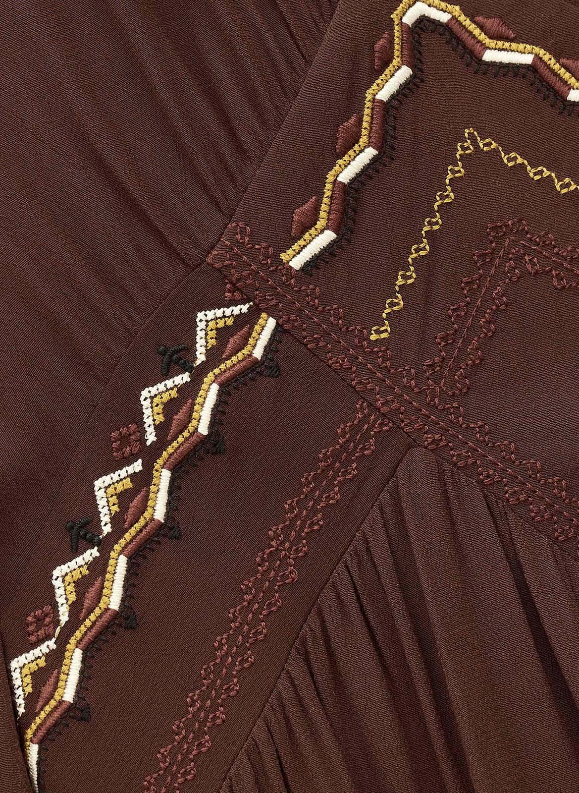 Robe midi col v à broderies tany BA&SH Marron