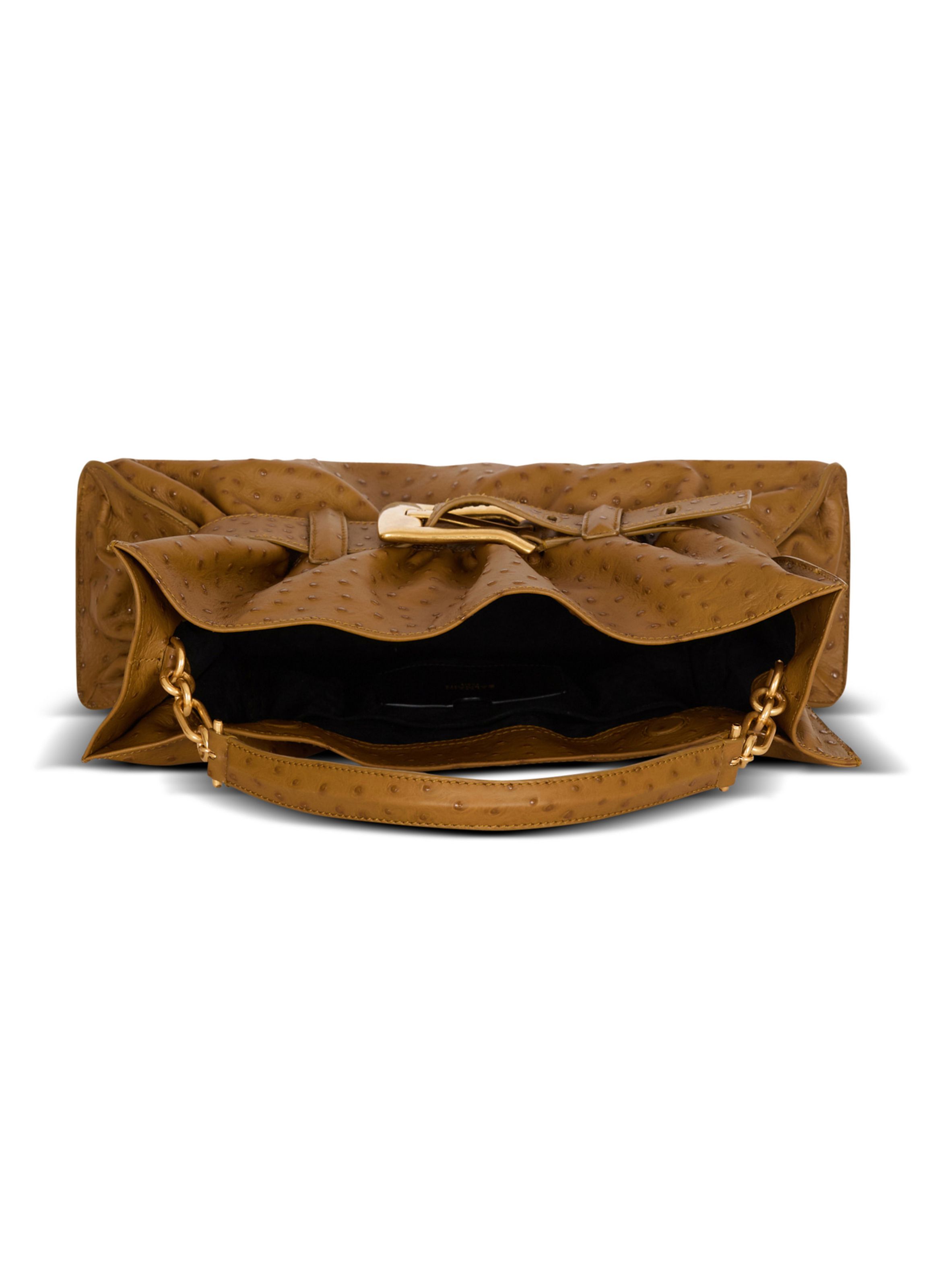 Sac anthem medium en cuir de veau embossé BALMAIN Marron