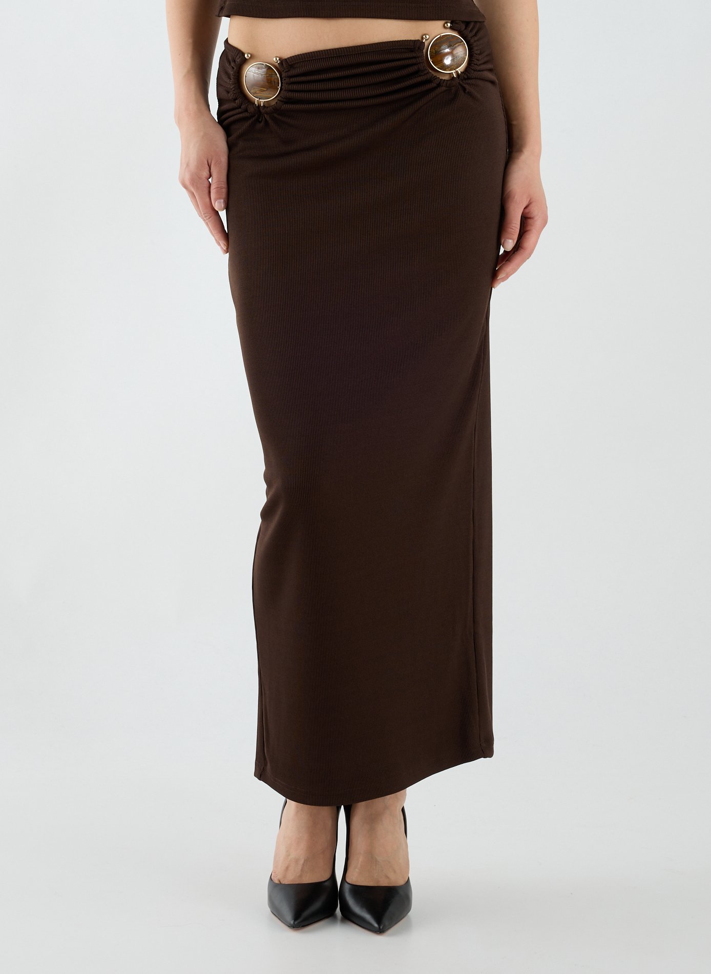 Jupe midi froncée Mineral Stone CHRISTOPHER ESBER Marron