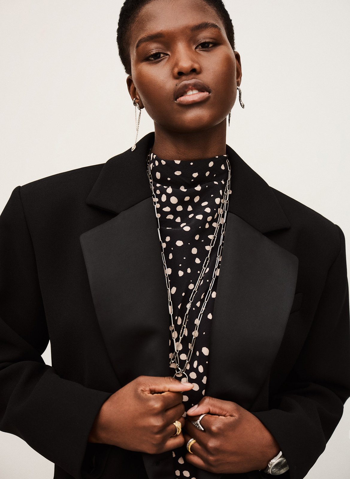 Veste tailleur droite à revers satinés lalo BA&SH Noir