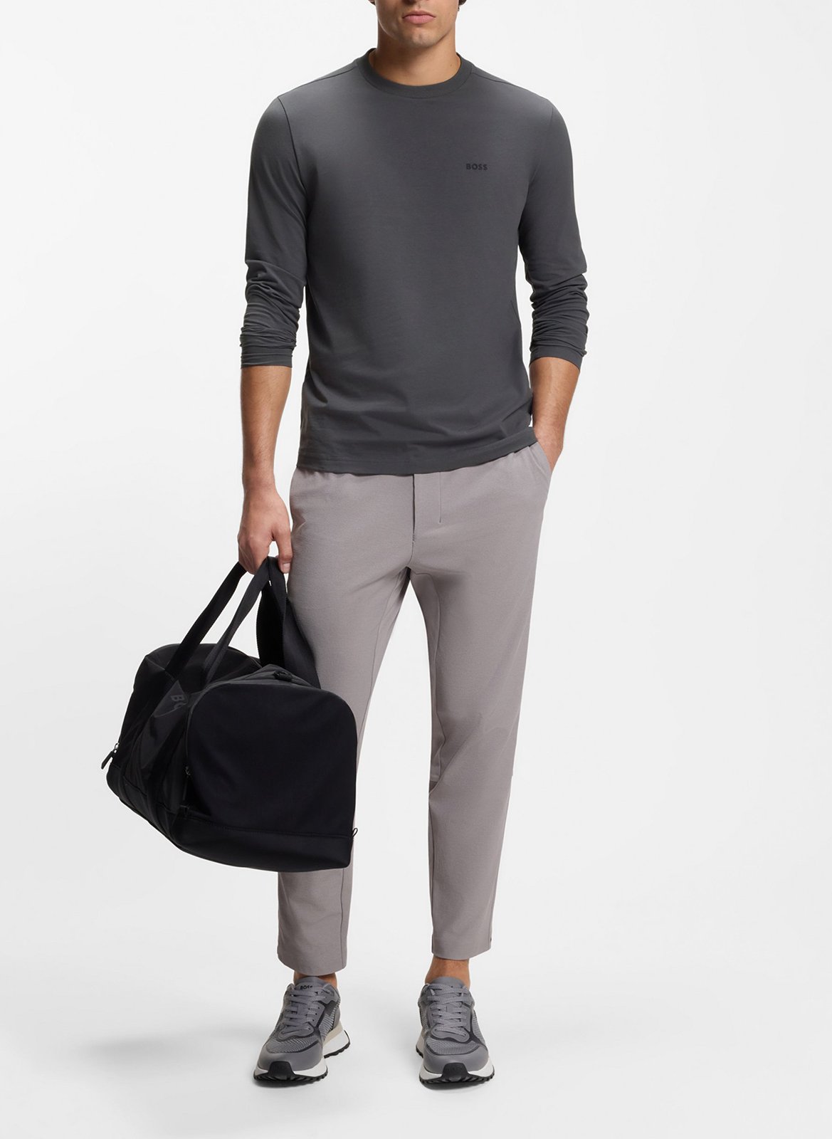 Tee-shirt droit col rond sérigraphié BOSS Argent