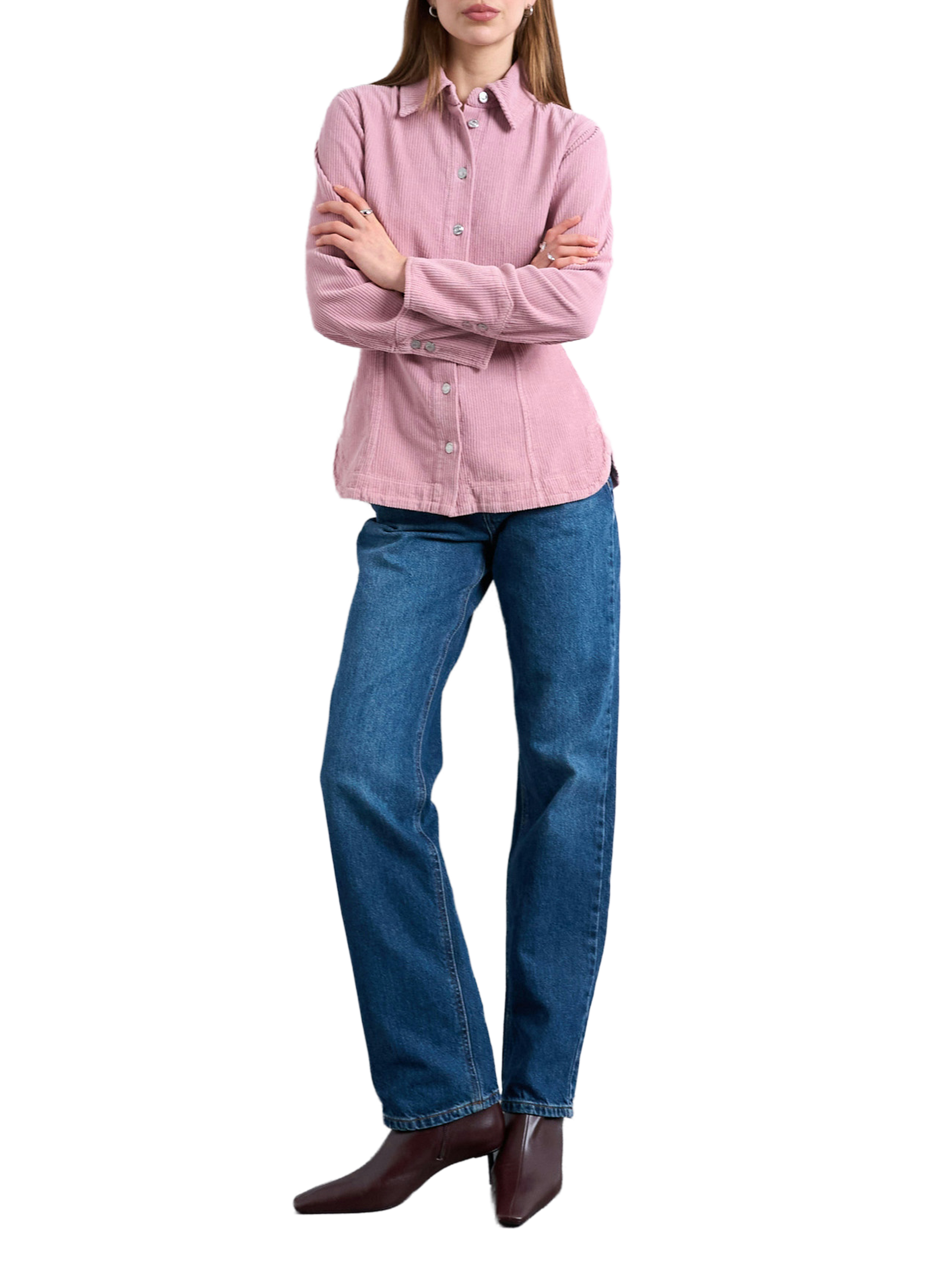 Ribbed straight cotton shirt TOPSHOP Pink