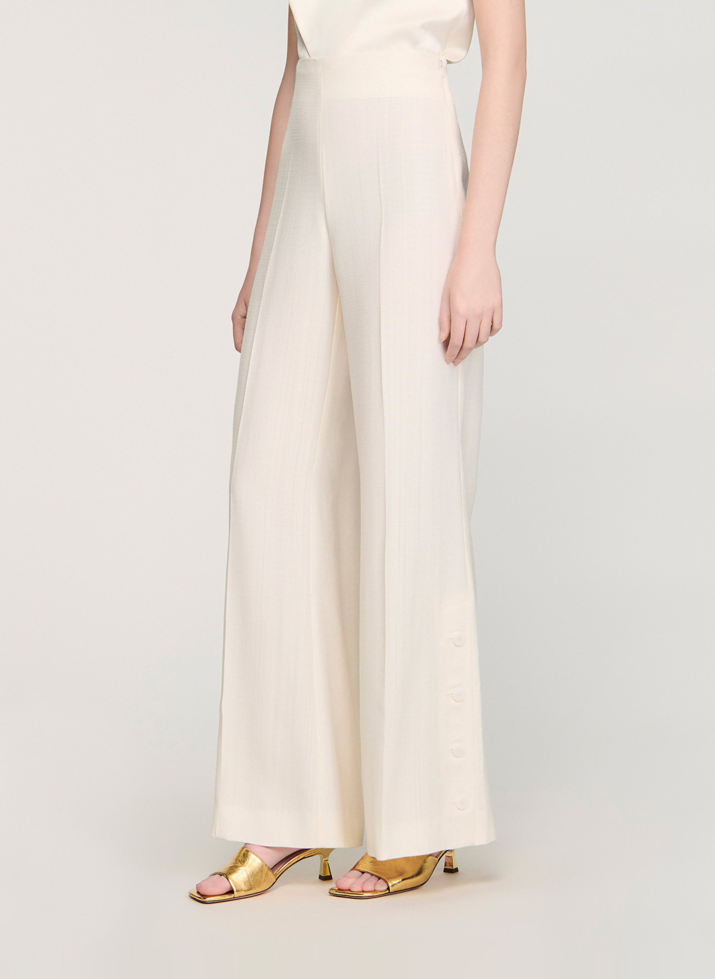 Pantalon taille haute large uni SANDRO Beige