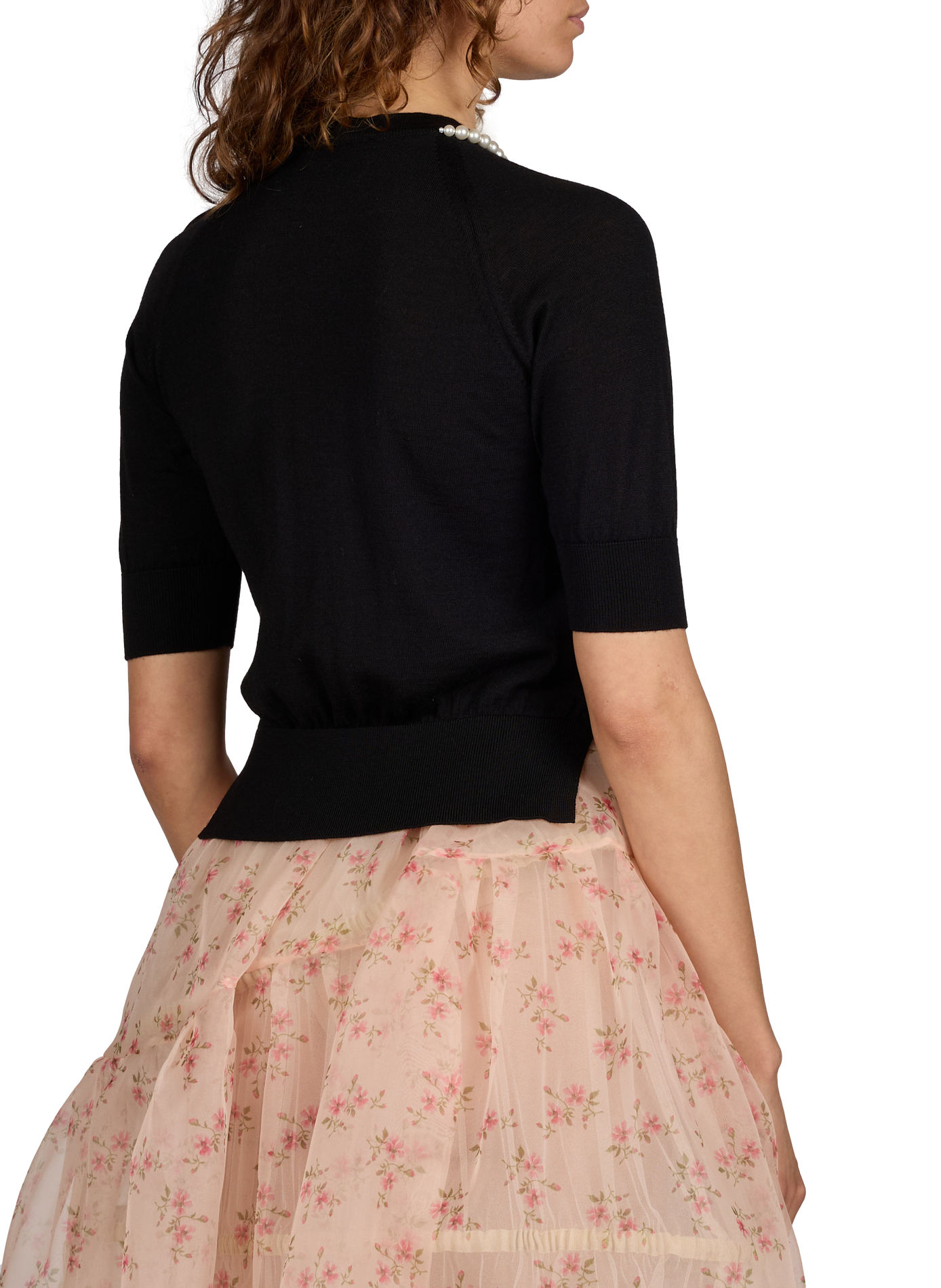 Puff-sleeve silk and merino wool sweater with pearls SIMONE ROCHA Black