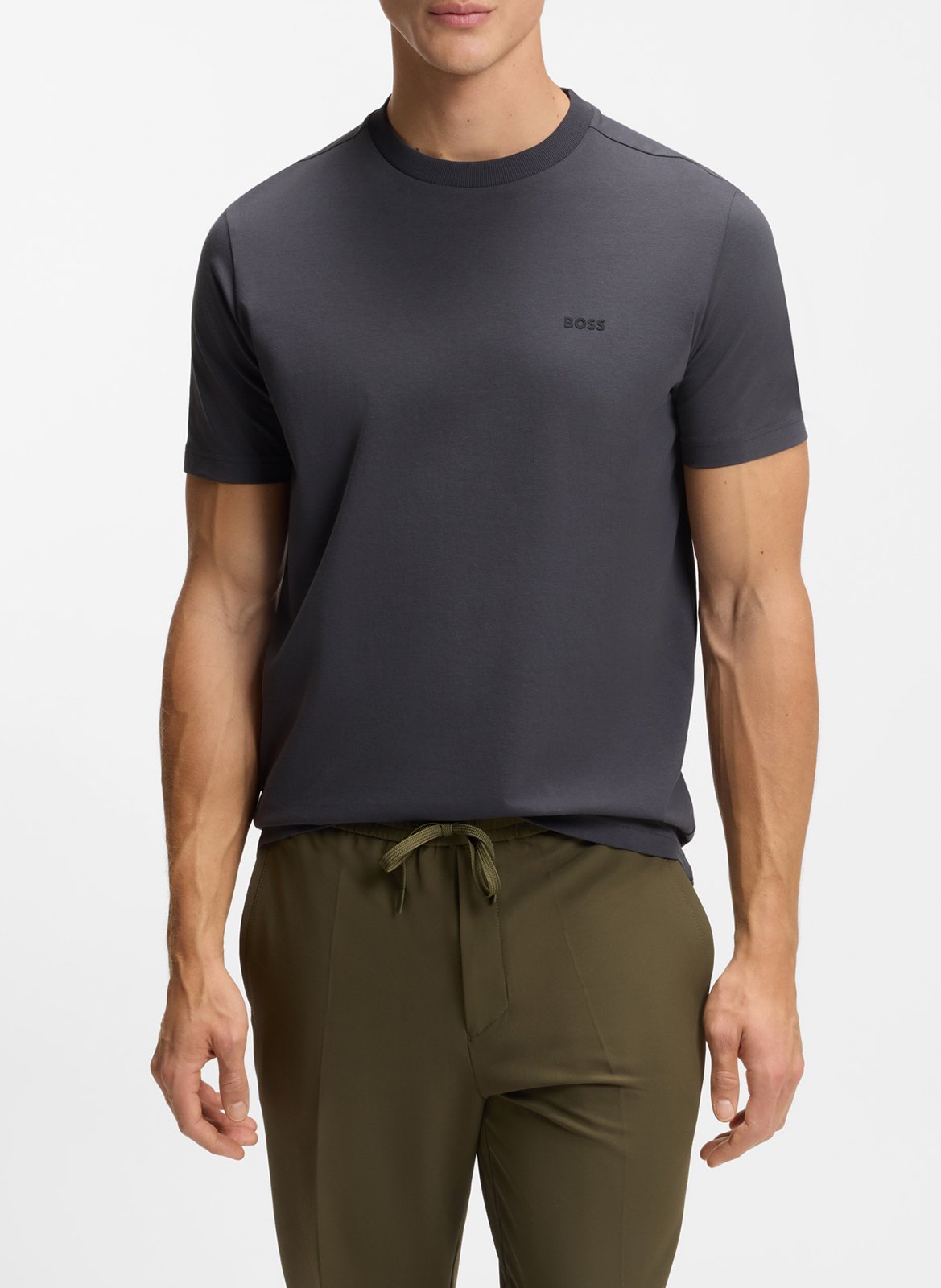 Tee-shirt col rond en coton mélangé BOSS Argent