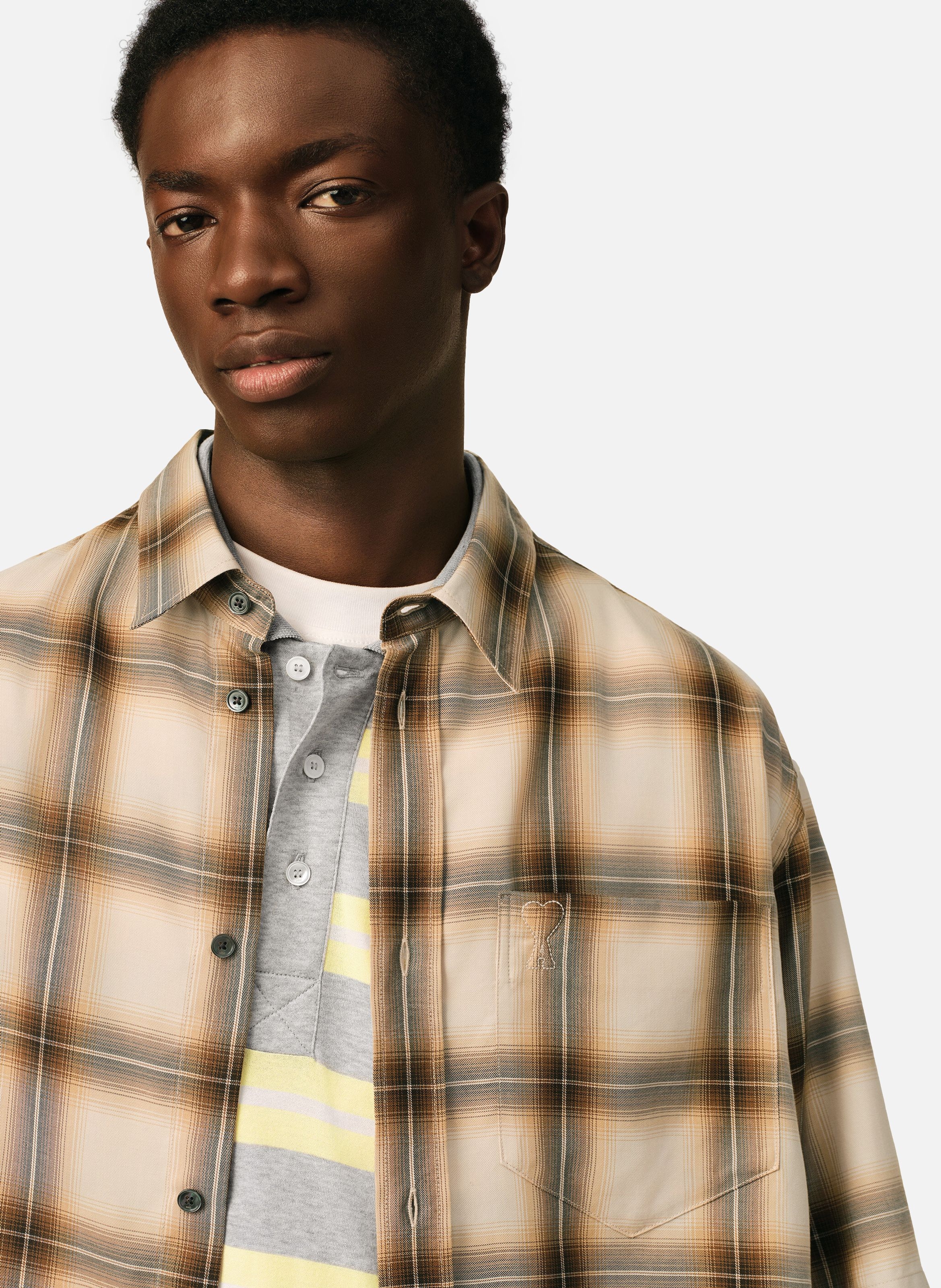 Chemise boxy à carreaux ami de coeur en toile AMI PARIS Beige