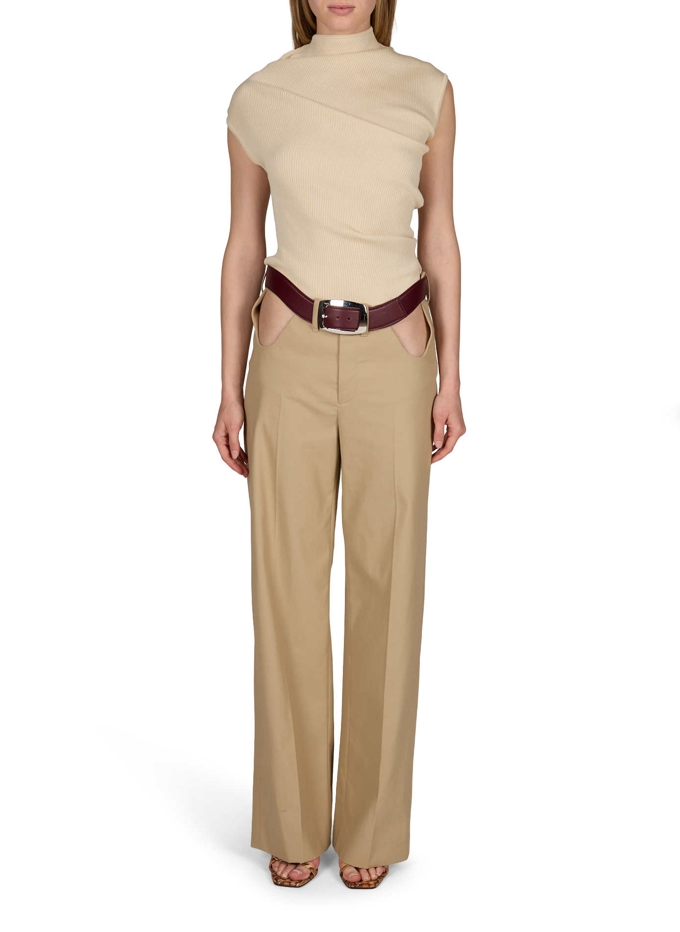 Pants with front cutouts and cotton belt JEAN PAUL GAULTIER Beige