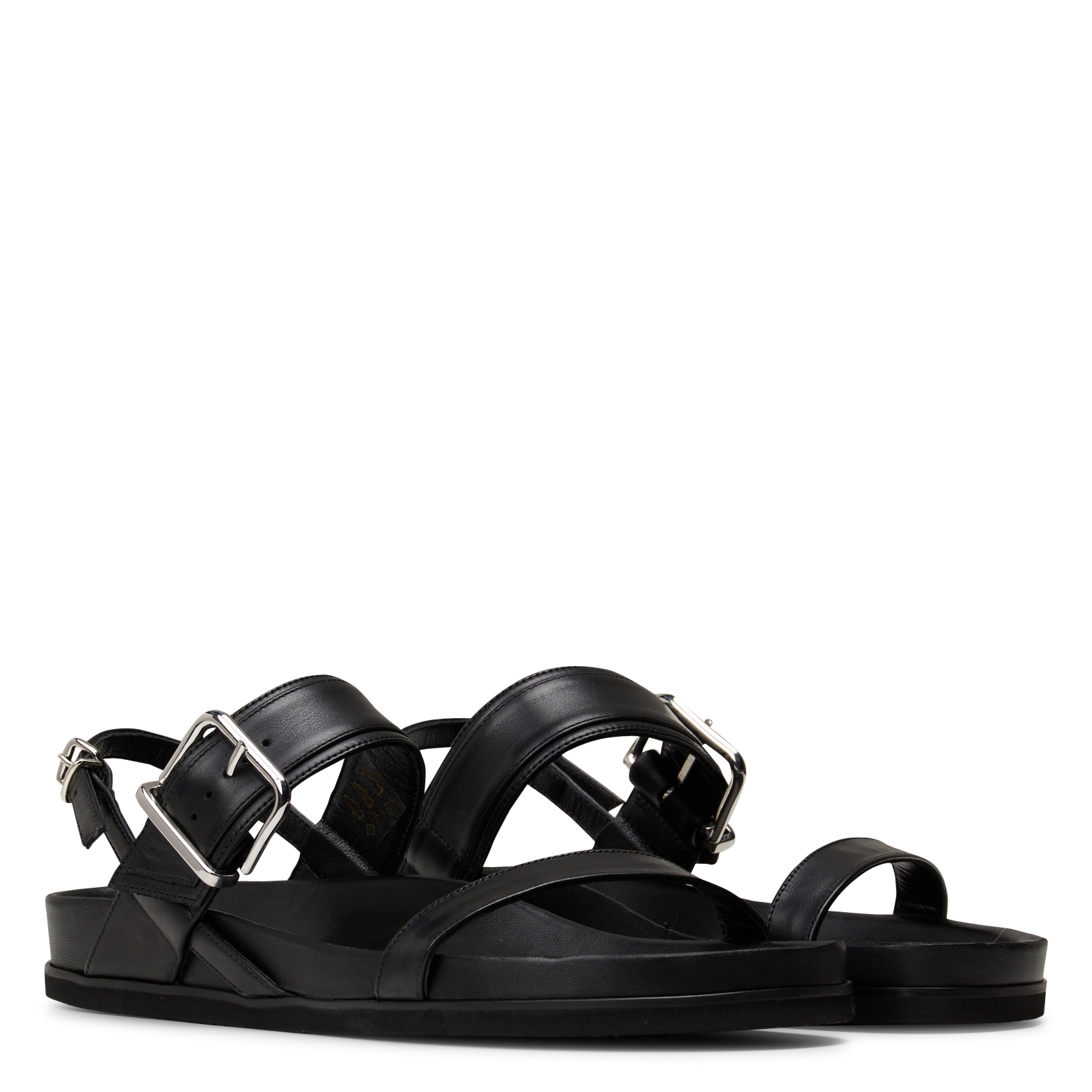 Sandales plates en cuir n°218 RIVECOUR Noir