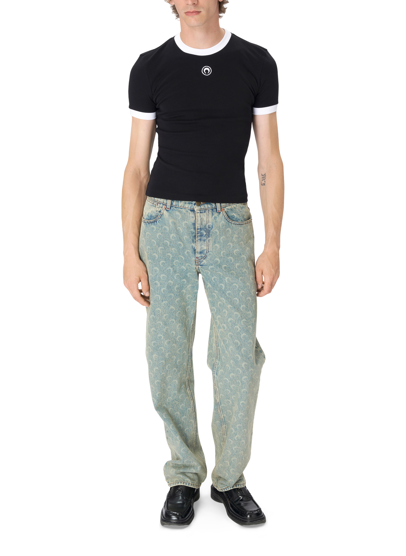 T-shirt ajusté en jersey moon logo MARINE SERRE Noir