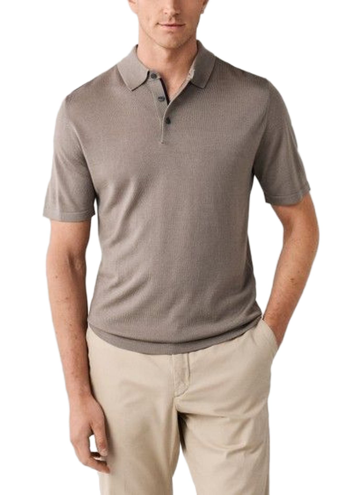 Polo droit en laine et soie HACKETT Beige