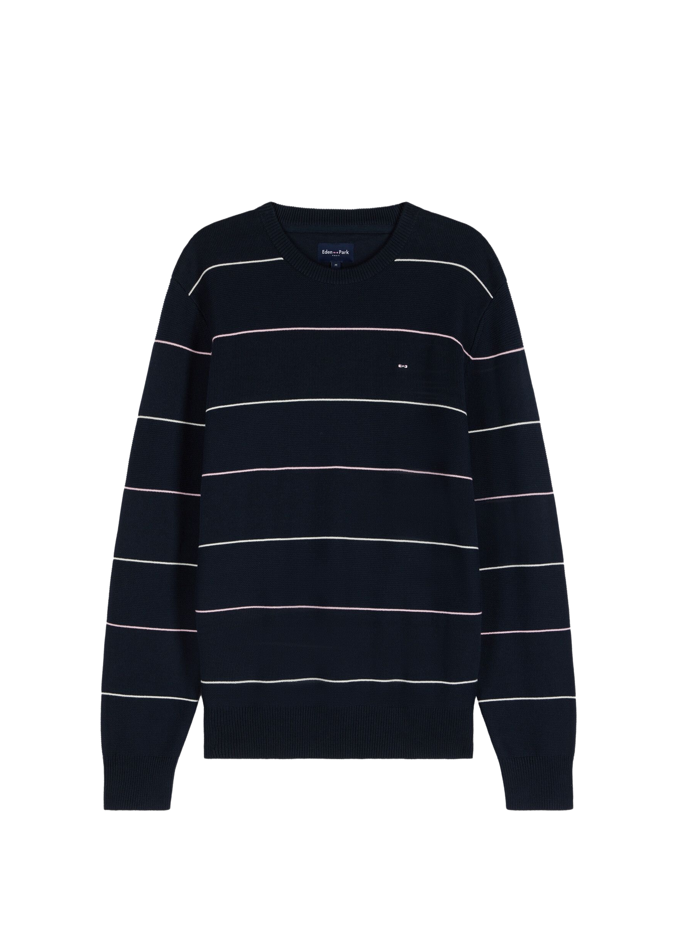 Pull col rond rayé en coton EDEN PARK Blue
