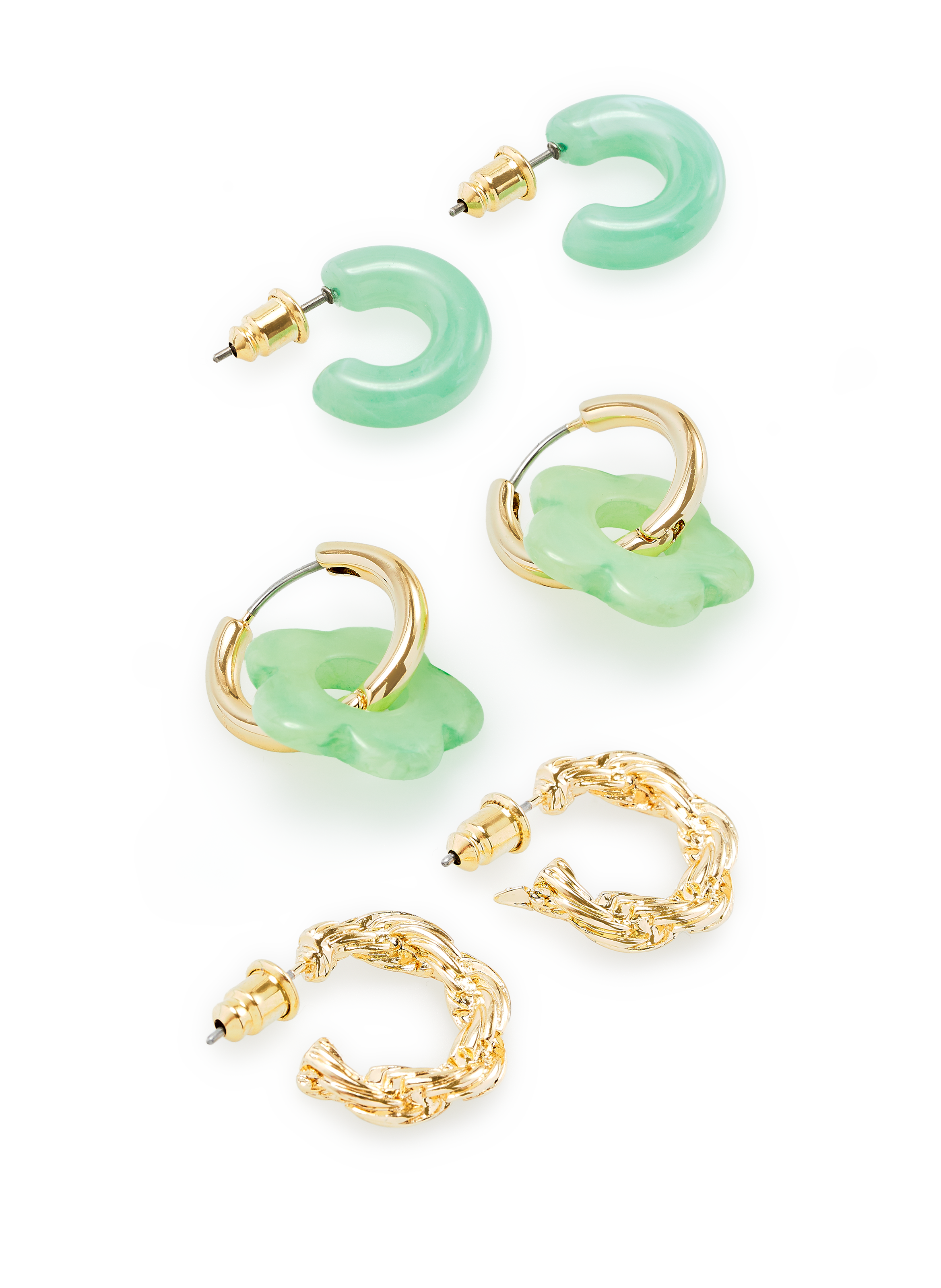 Lot de 6 boucles d&#039;oreille dépareillées AU PRINTEMPS PARIS Vert