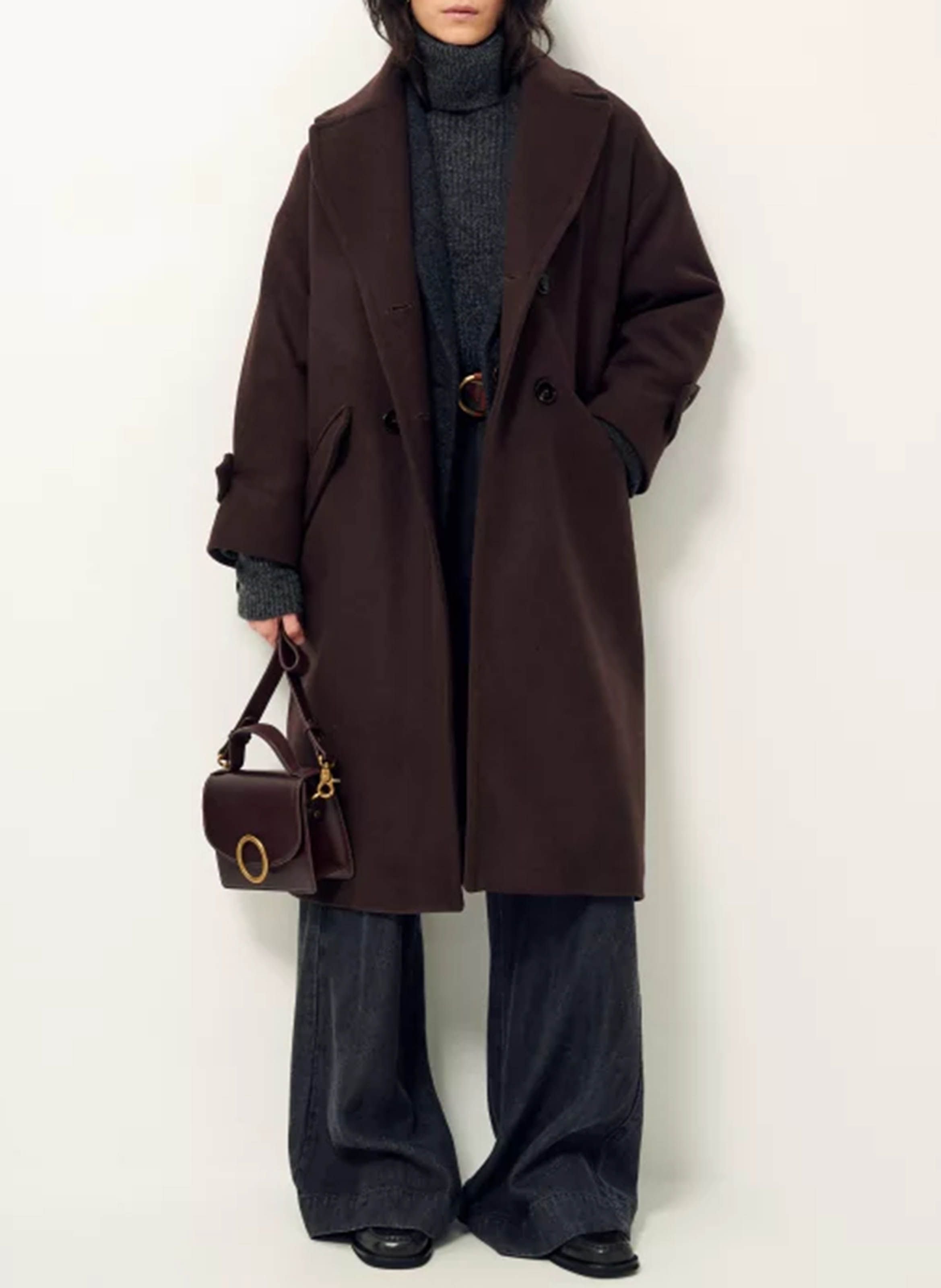 Manteau droit col tailleur en laine mélangée mia SESSUN Marron