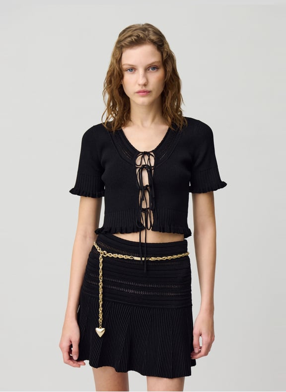 Top ajusté nœuds en maille fine Noir by CLAUDIE PIERLOT CLAUDIE PIERLOT Top ajusté nœuds en maille fine Noir