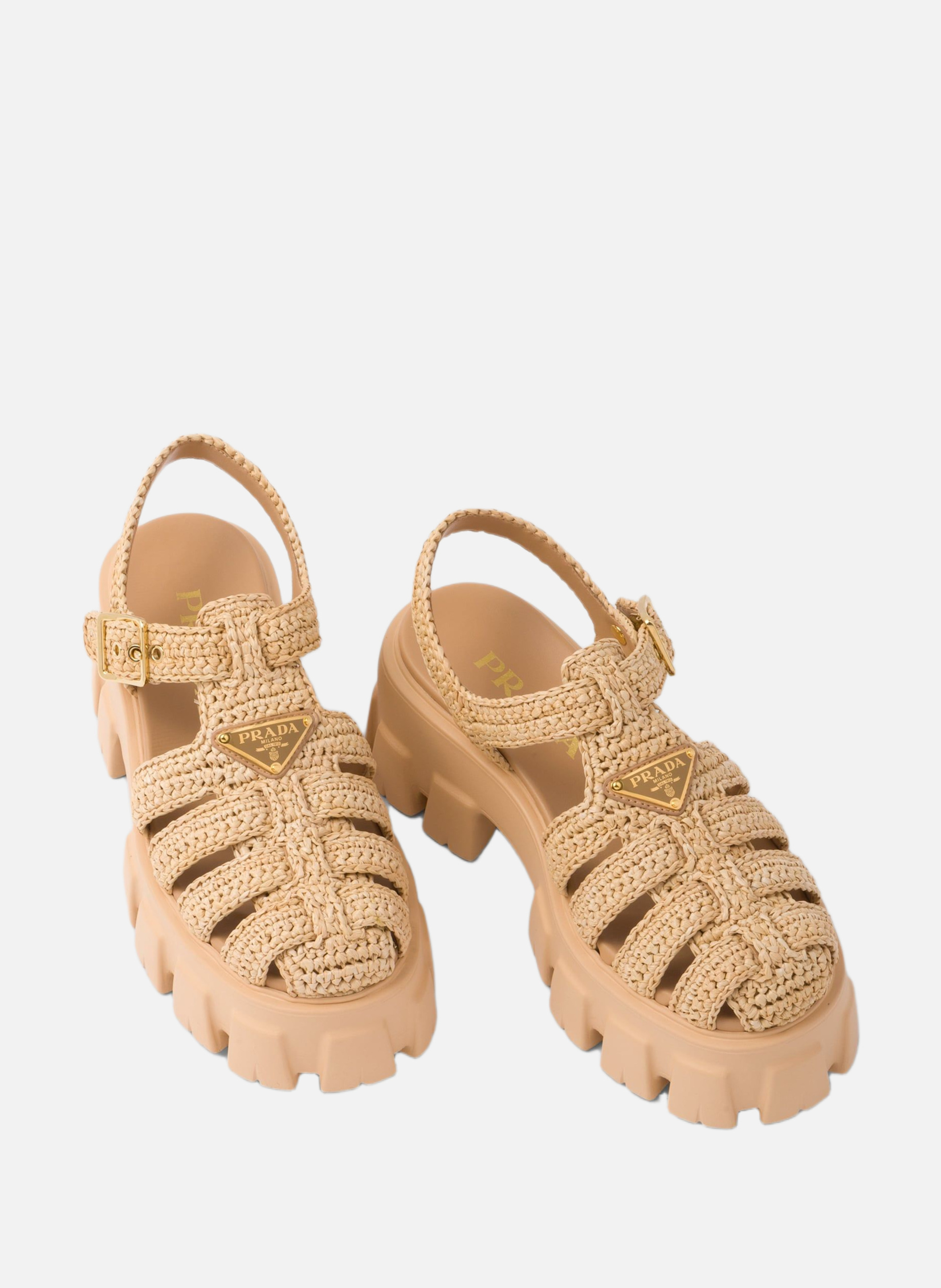 Sandales monolith en crochet PRADA Beige